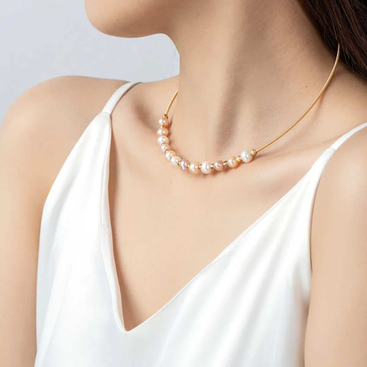 Ainuoshi 14K Gold Filled Natural Freshwater Pearl Choker Necklace