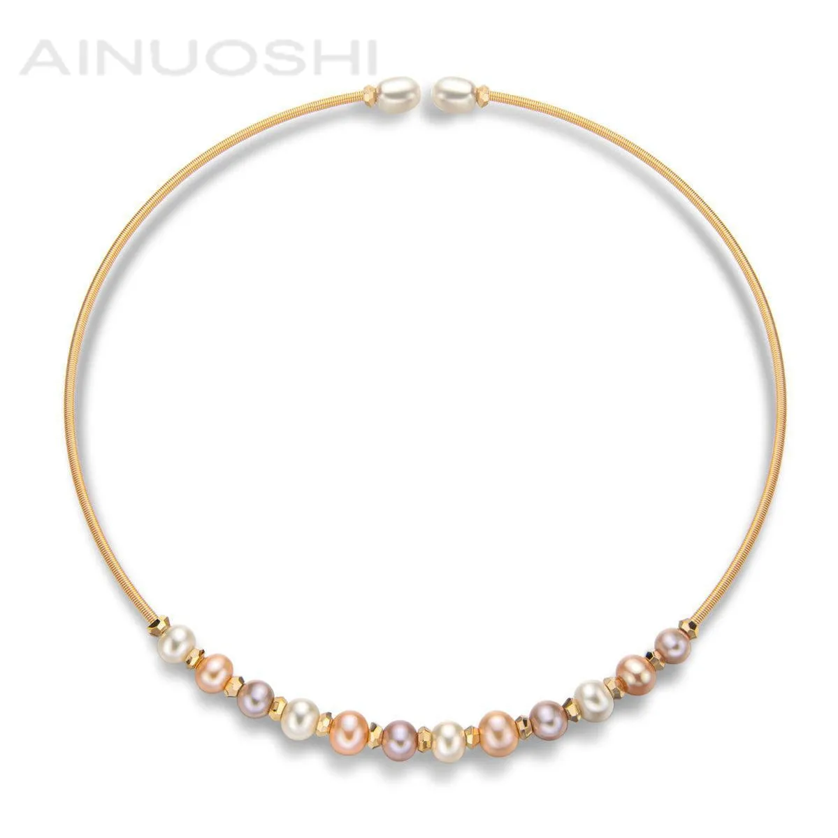 Ainuoshi 14K Gold Filled Natural Freshwater Pearl Choker Necklace