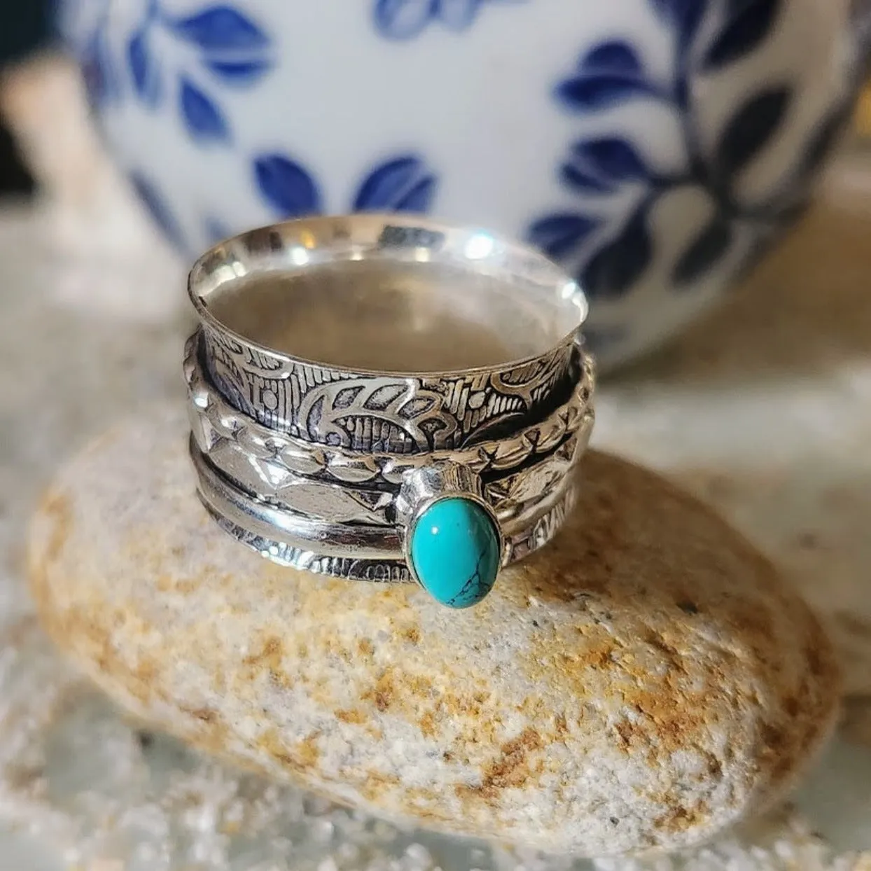 ANCIENT PRAYER - TURQUOISE 925 SPINNER RING