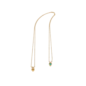And Paris Collier Escapulario Ex Voto Coeur Turquoise et Ex Voto Coeur Flamme Diamants en Or Jaune