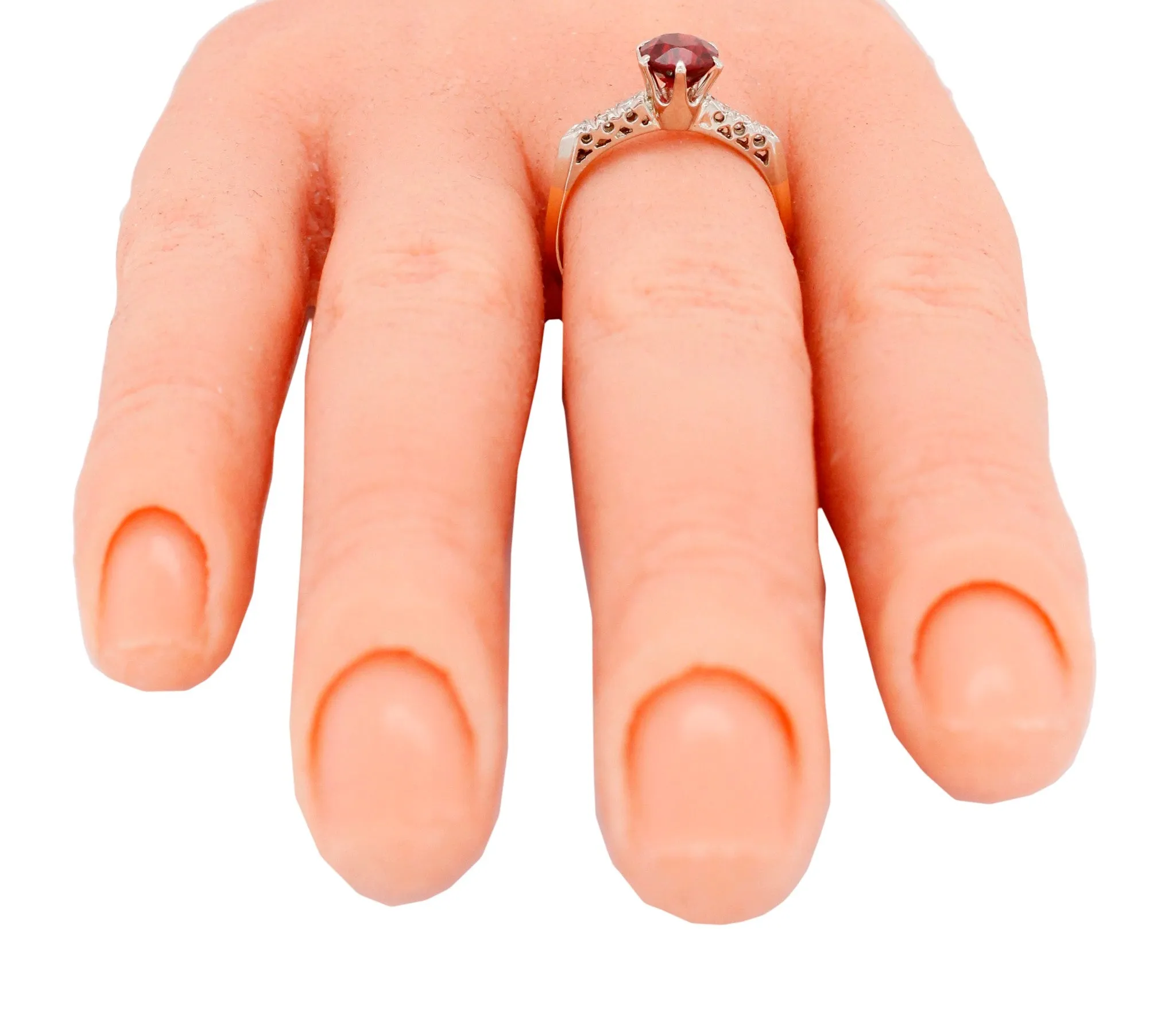 Antique Art Deco Oval Garnet Engagement Ring w/ Diamond Accents - 14k Gold
