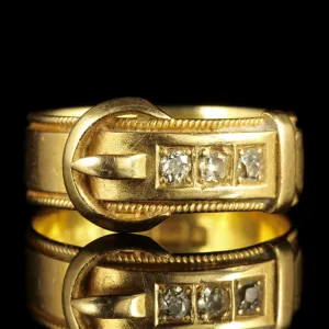 Antique Victorian Diamond Buckle Ring 18Ct Gold Dated 1883