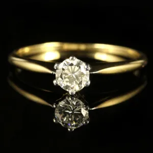 Antique Victorian Diamond Solitaire Engagement Ring 18Ct Yellow Gold