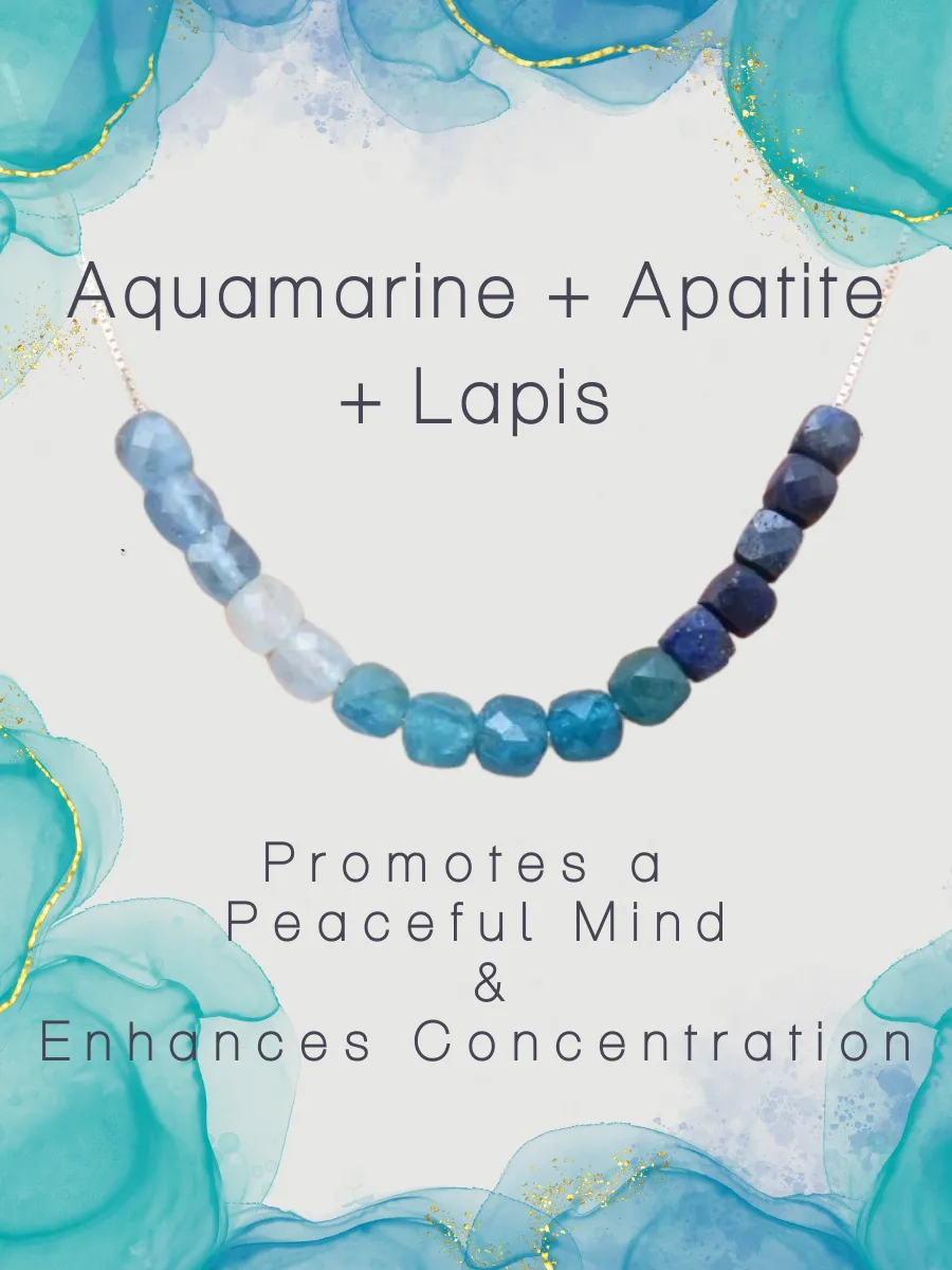 Aquamarine   Apatite   Lapis Adjustable Slide Chain Gemstone Necklace