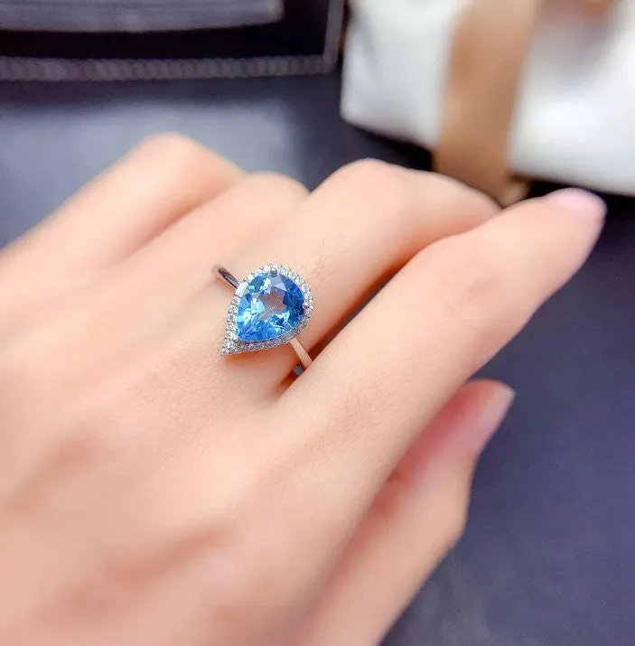 Aquamarine Ring | Blue Diamond Ring | Teardrop Ring