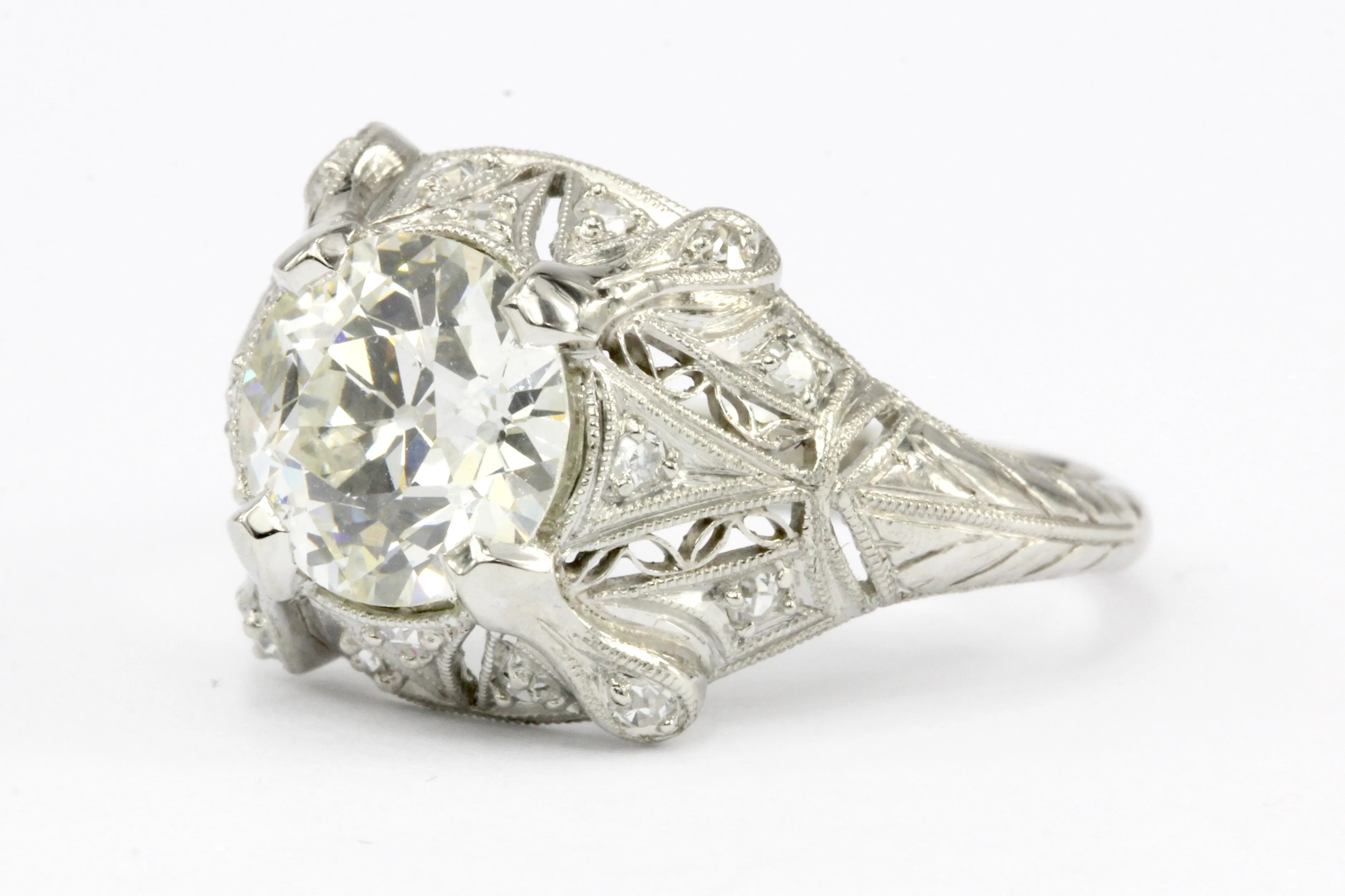 Art Deco Platinum 1.63 Ct Old European Cut EGL Certified Diamond Engagement Ring
