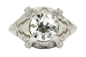Art Deco Platinum 1.63 Ct Old European Cut EGL Certified Diamond Engagement Ring