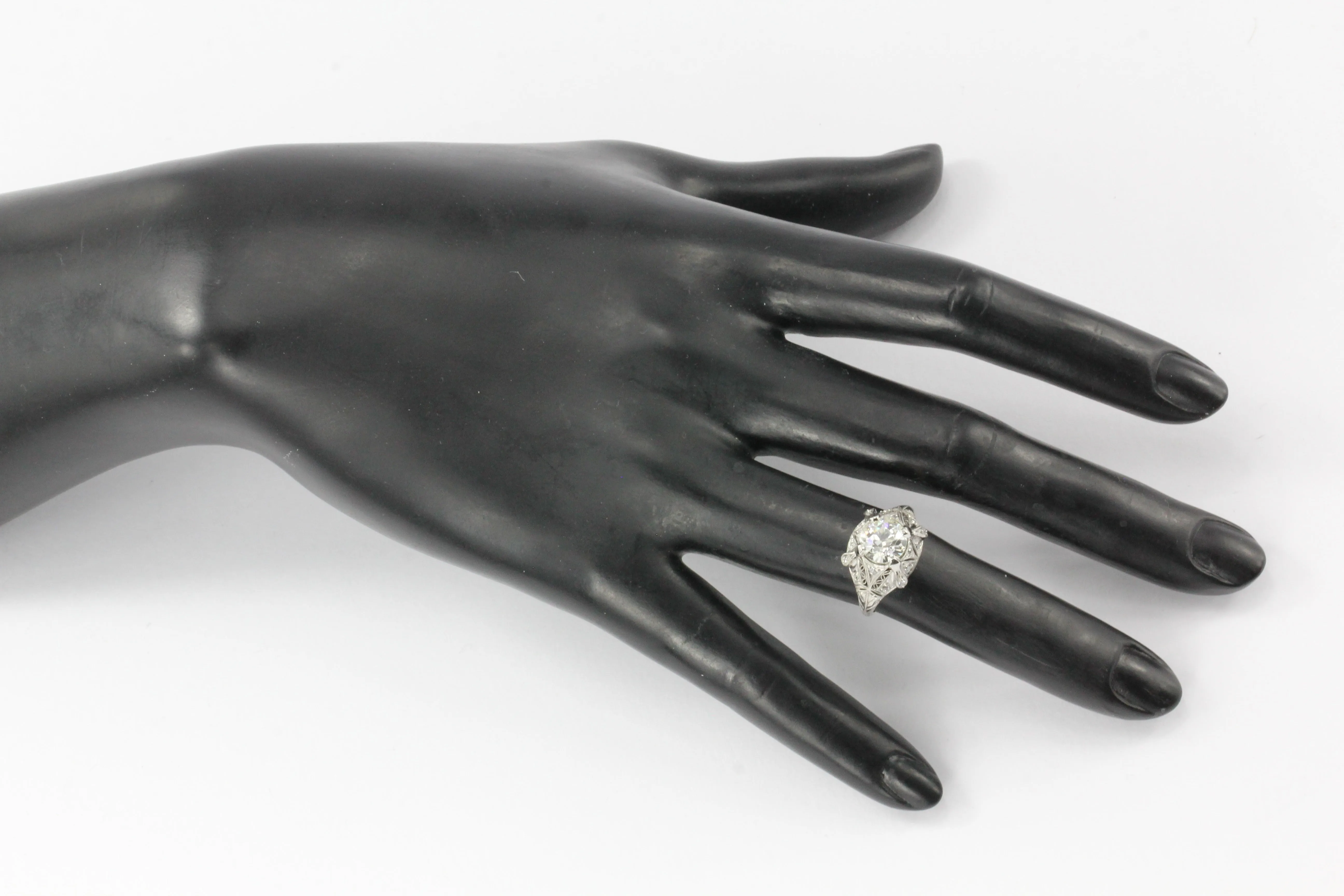 Art Deco Platinum 1.63 Ct Old European Cut EGL Certified Diamond Engagement Ring