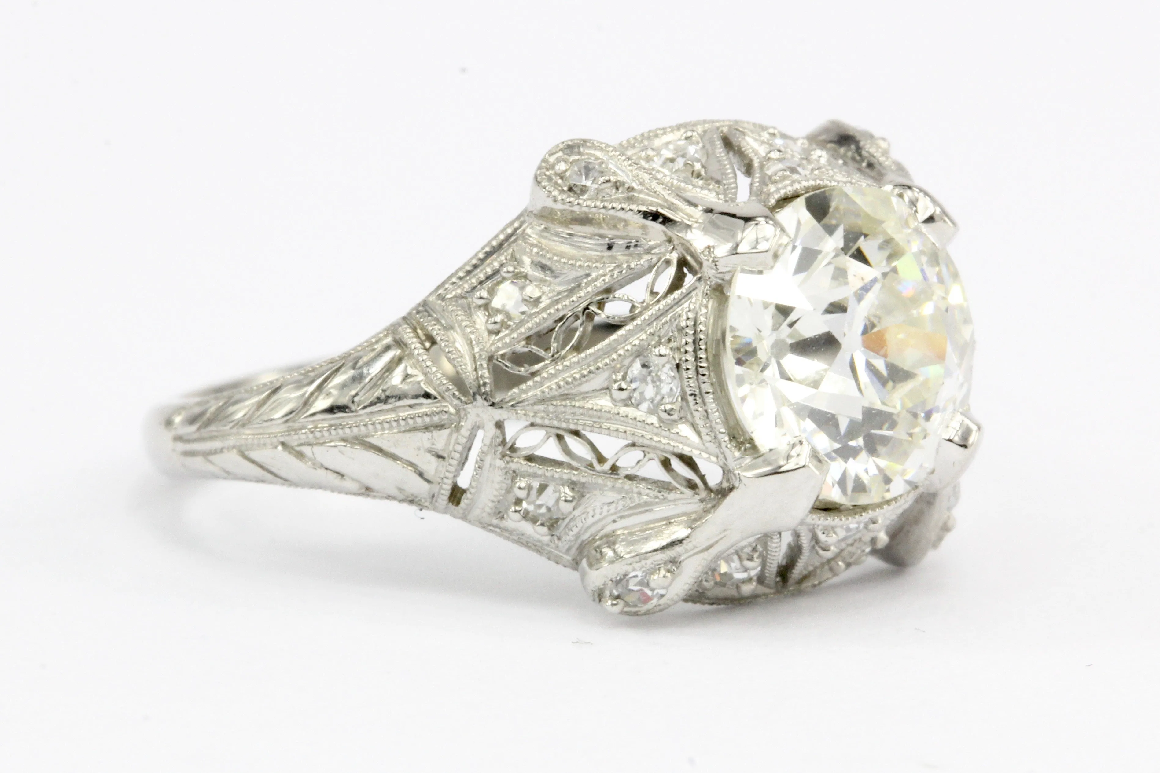 Art Deco Platinum 1.63 Ct Old European Cut EGL Certified Diamond Engagement Ring