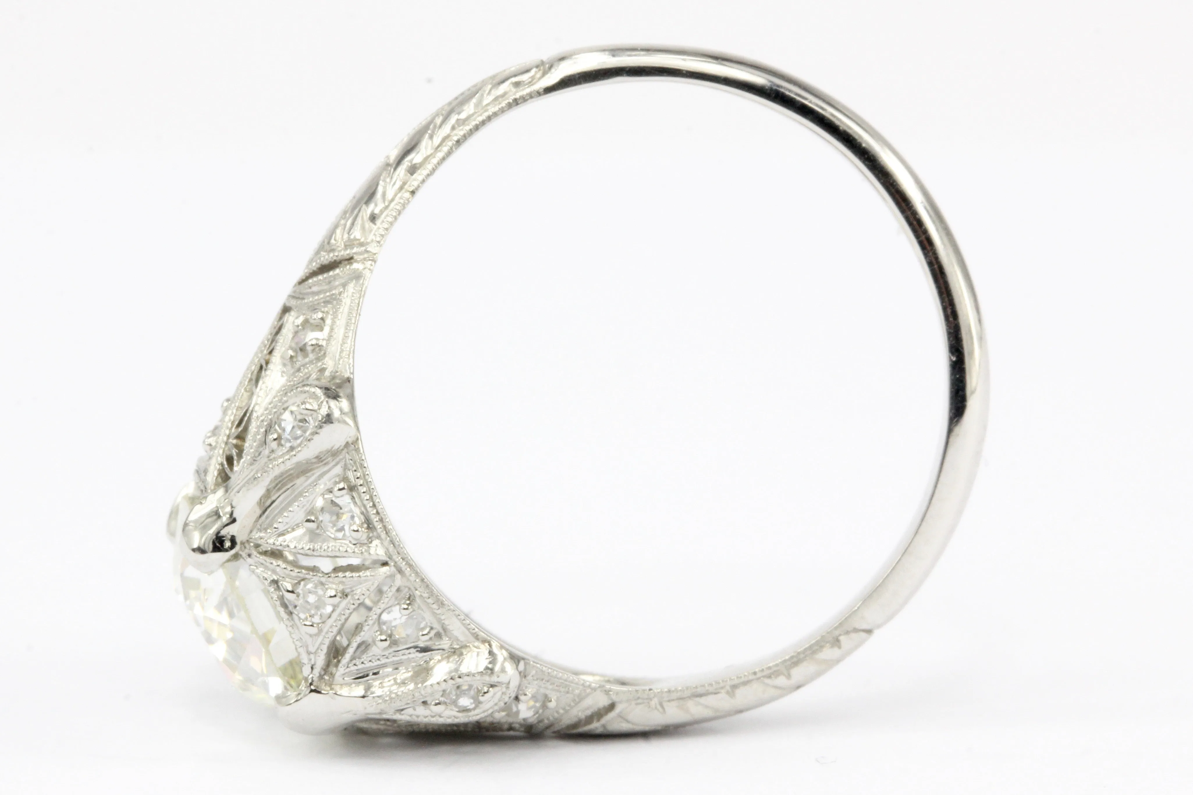 Art Deco Platinum 1.63 Ct Old European Cut EGL Certified Diamond Engagement Ring