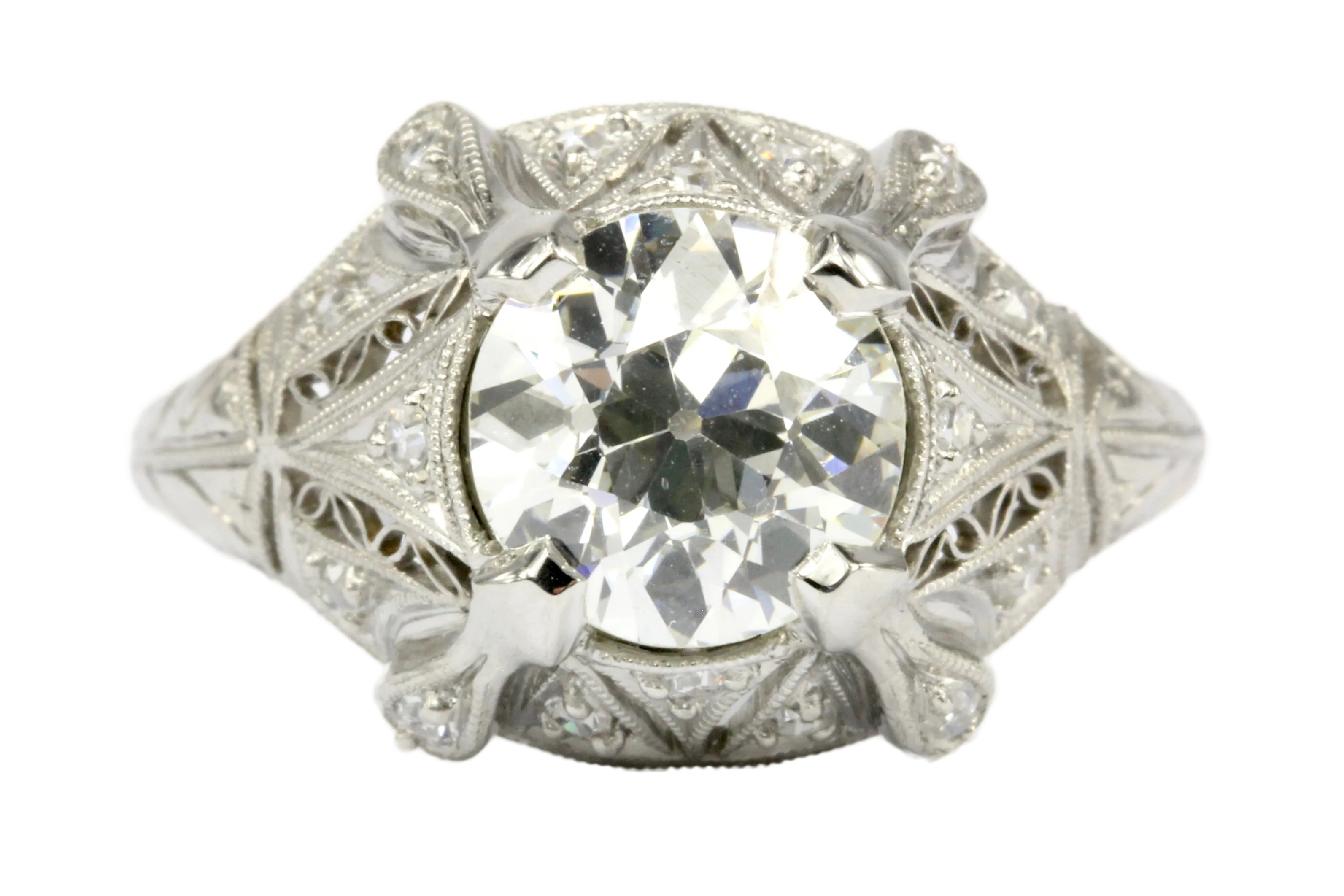 Art Deco Platinum 1.63 Ct Old European Cut EGL Certified Diamond Engagement Ring