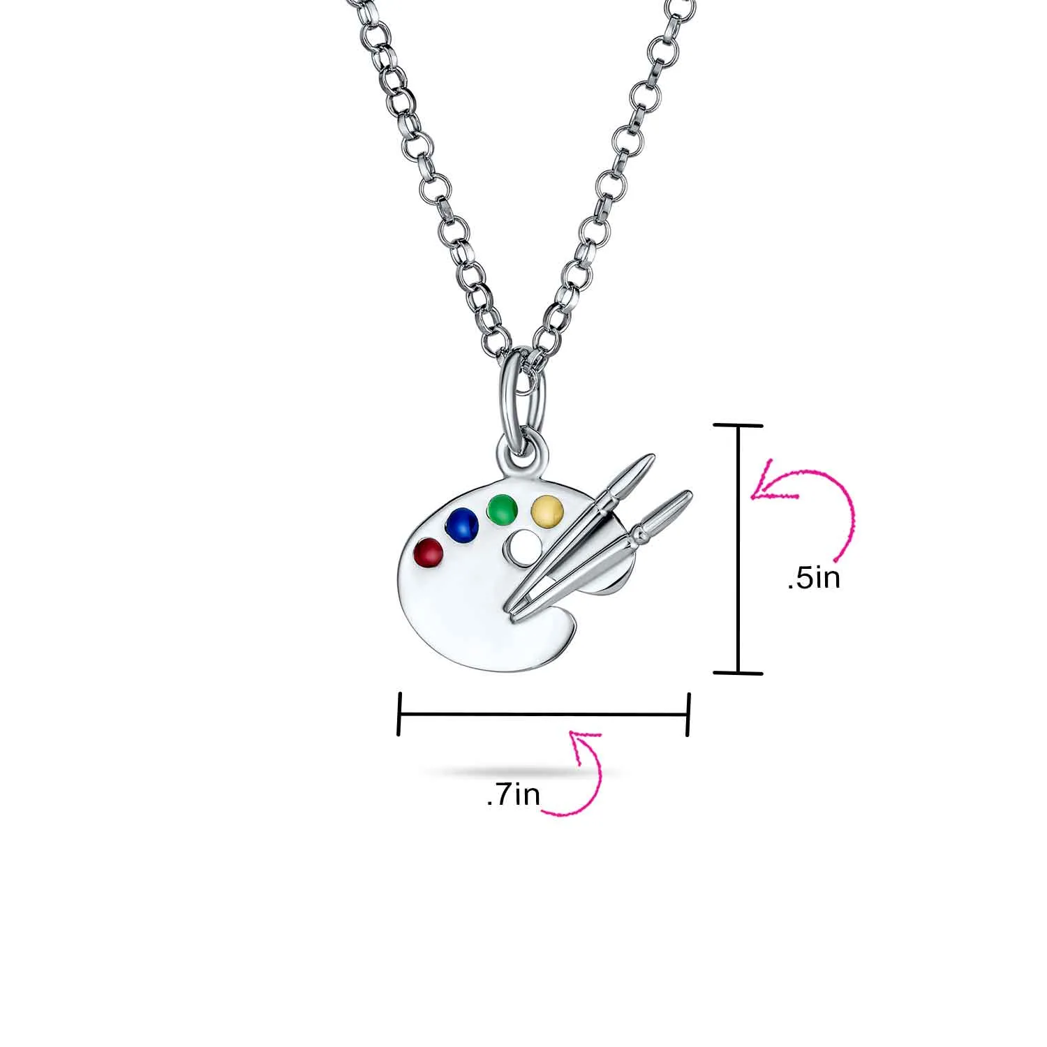 Art Palette & Paint Brush Pendant Necklace for Art Teachers Sterling Silver