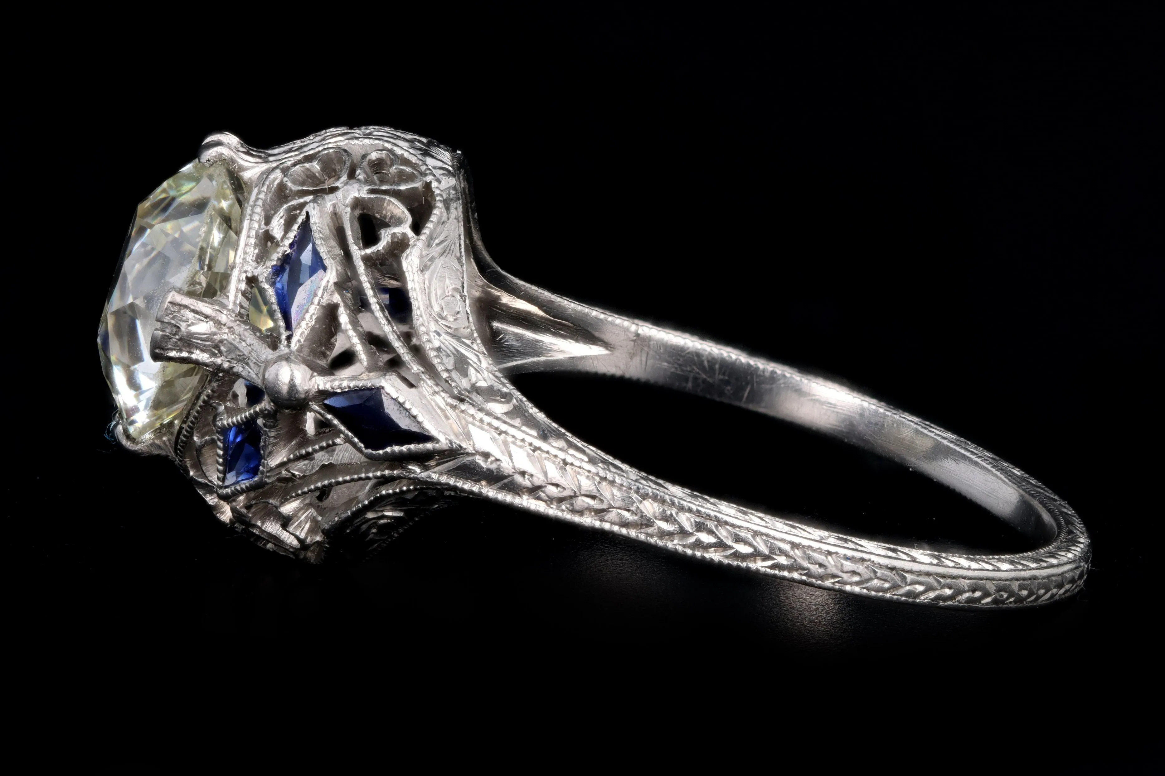 Art Platinum 2.11 Carat Old European Cut Diamond Filigree Engagement Ring GIA Certified