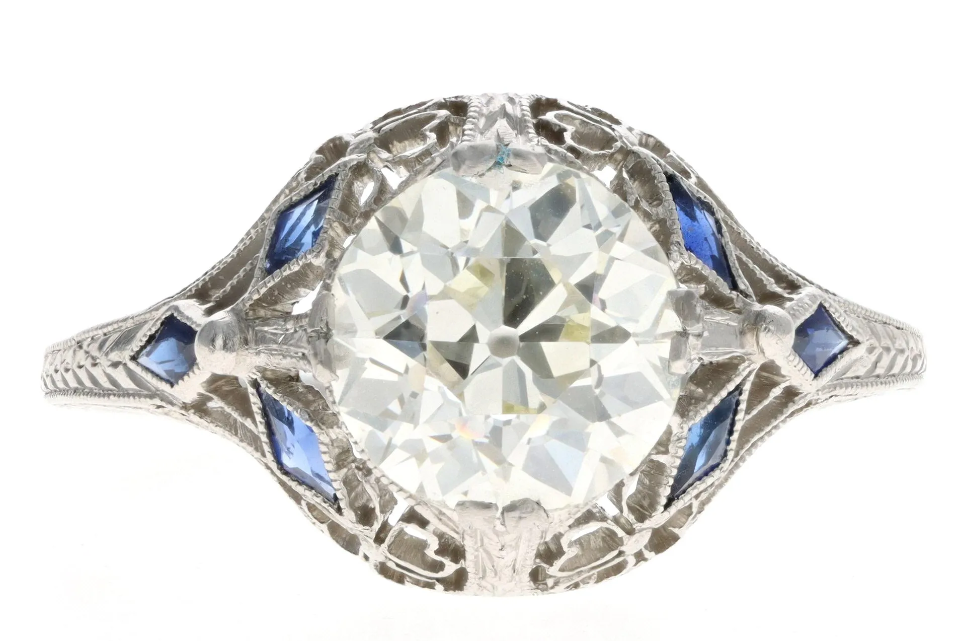 Art Platinum 2.11 Carat Old European Cut Diamond Filigree Engagement Ring GIA Certified