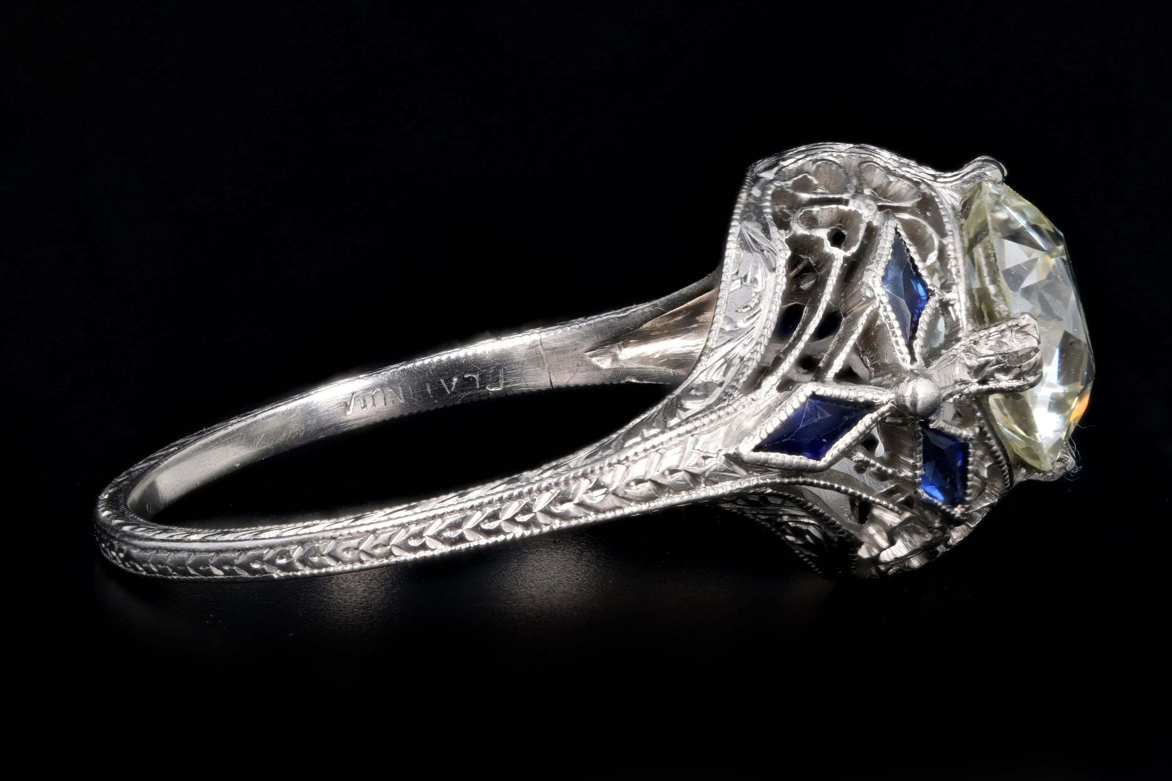 Art Platinum 2.11 Carat Old European Cut Diamond Filigree Engagement Ring GIA Certified