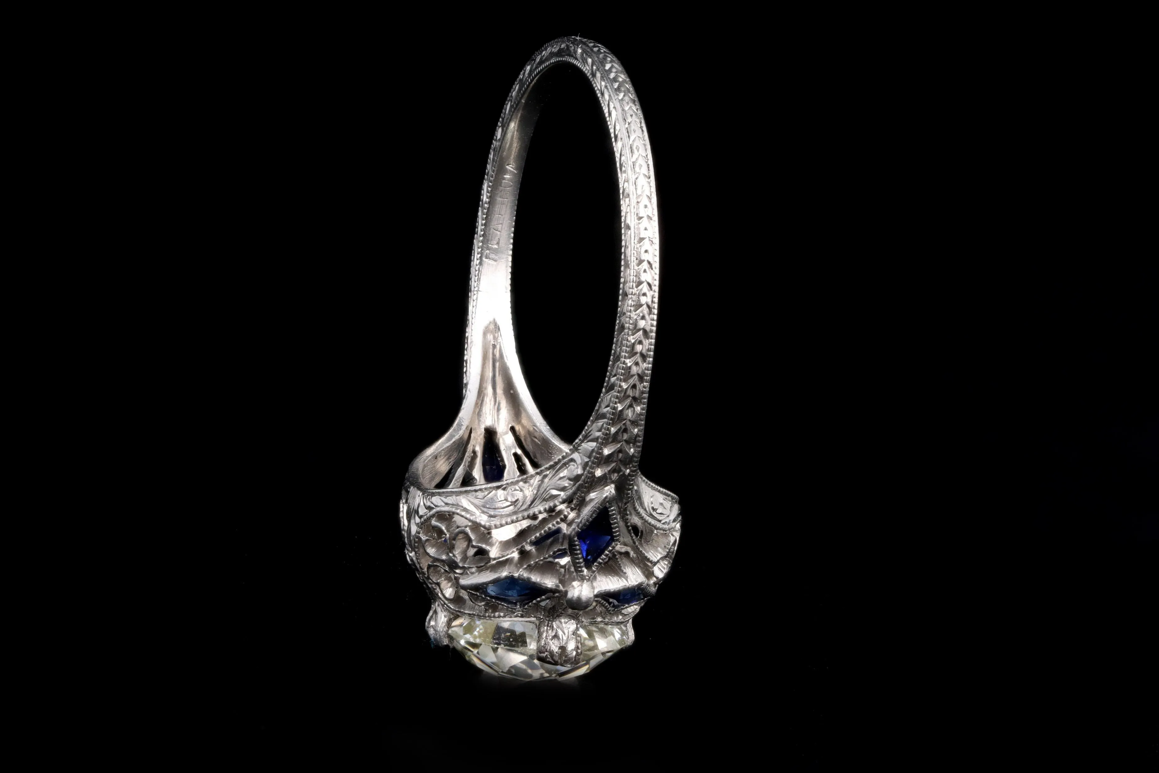 Art Platinum 2.11 Carat Old European Cut Diamond Filigree Engagement Ring GIA Certified