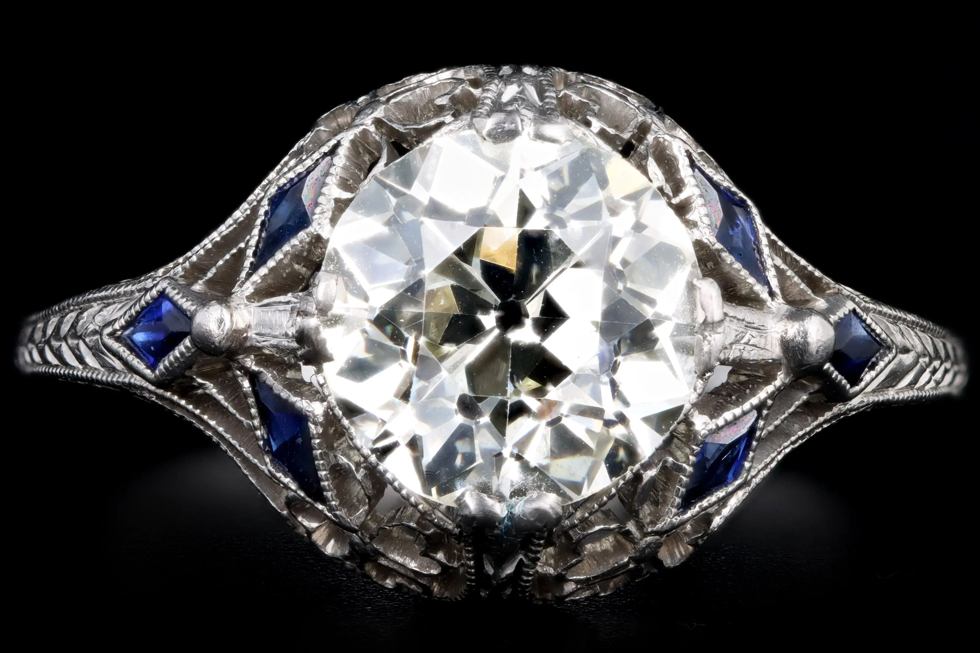 Art Platinum 2.11 Carat Old European Cut Diamond Filigree Engagement Ring GIA Certified