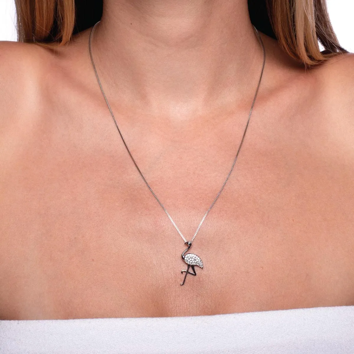 Aruba | .925 Sterling Silver | Crystal Flamingo Infinity Clasp Necklace