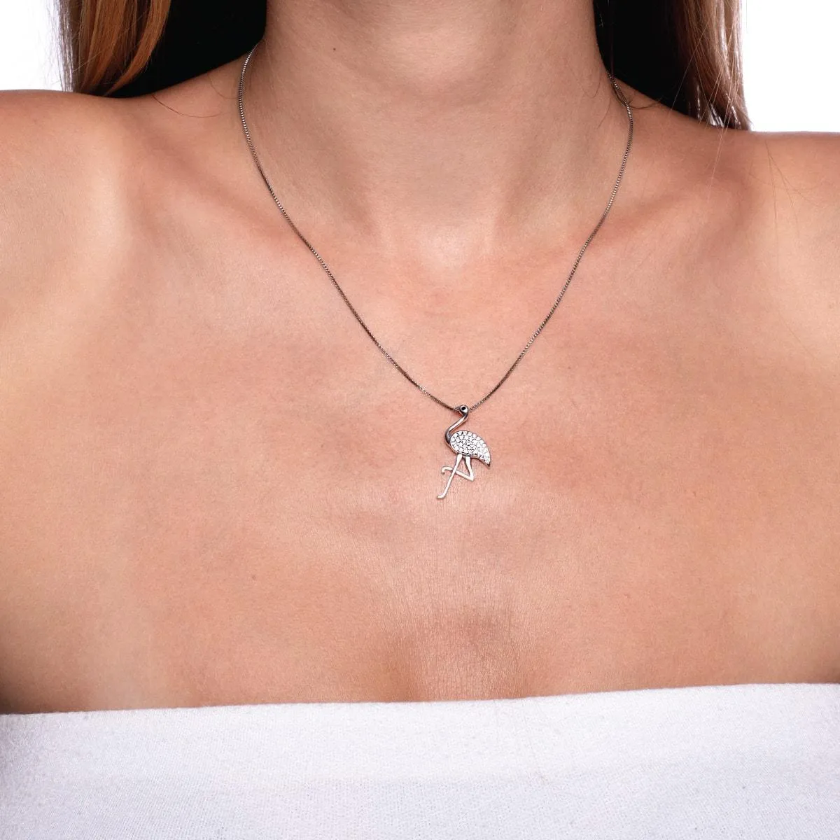 Aruba | .925 Sterling Silver | Crystal Flamingo Infinity Clasp Necklace
