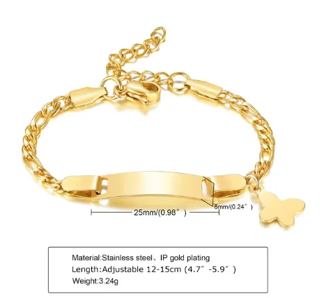 Baby and Children's Bracelets:  Steel with Gold IP Engravable Bracelets with Heart, Age 3 Months to 5 Years
