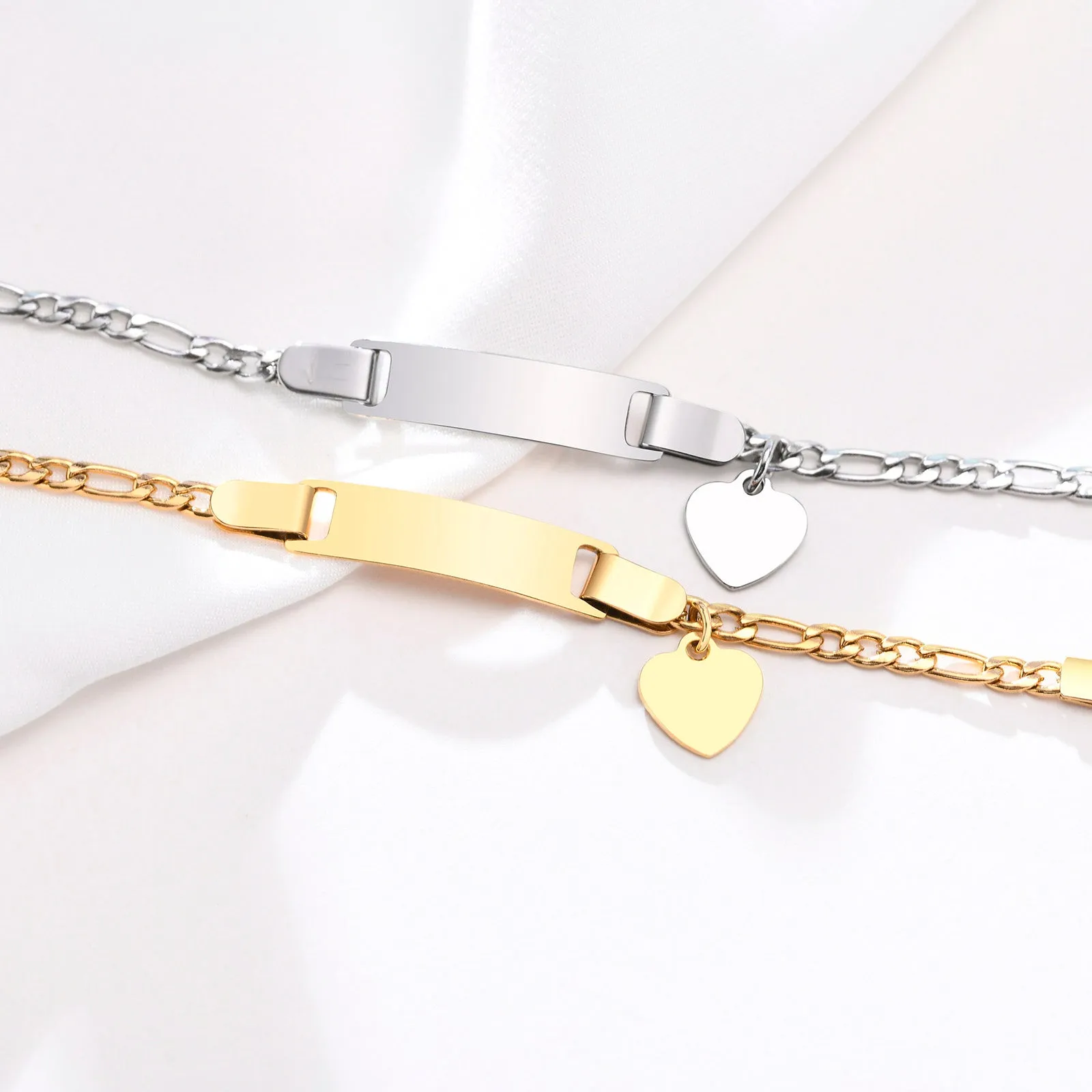 Baby and Children's Bracelets:  Steel with Gold IP Engravable Bracelets with Heart, Age 3 Months to 5 Years