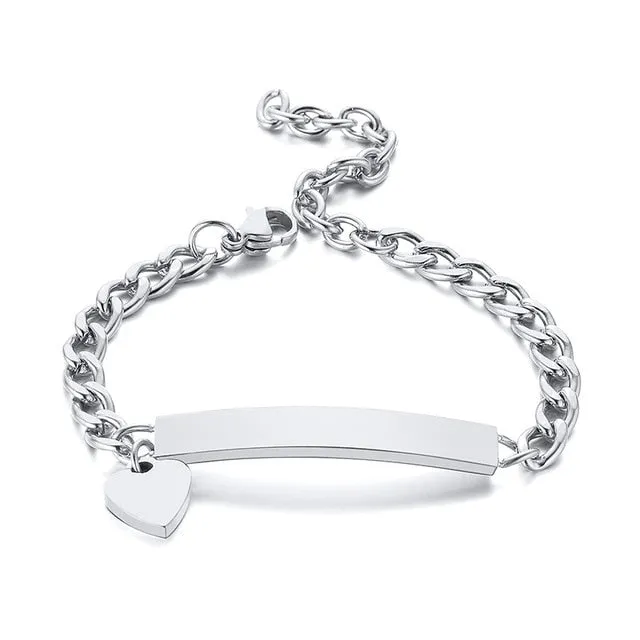 Baby and Children's Bracelets:  Steel with Rose Gold IP Engravable Bracelets with Heart Charm Age 3 Months to 5 Years