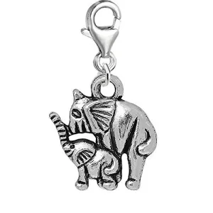 Baby and Mom Family Elephant Clip on Pendant Charm for Bracelet or Necklace