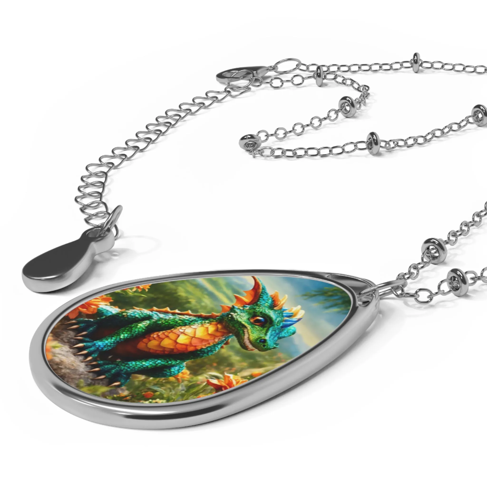 Baby Dragon Graphic Elipse Necklace