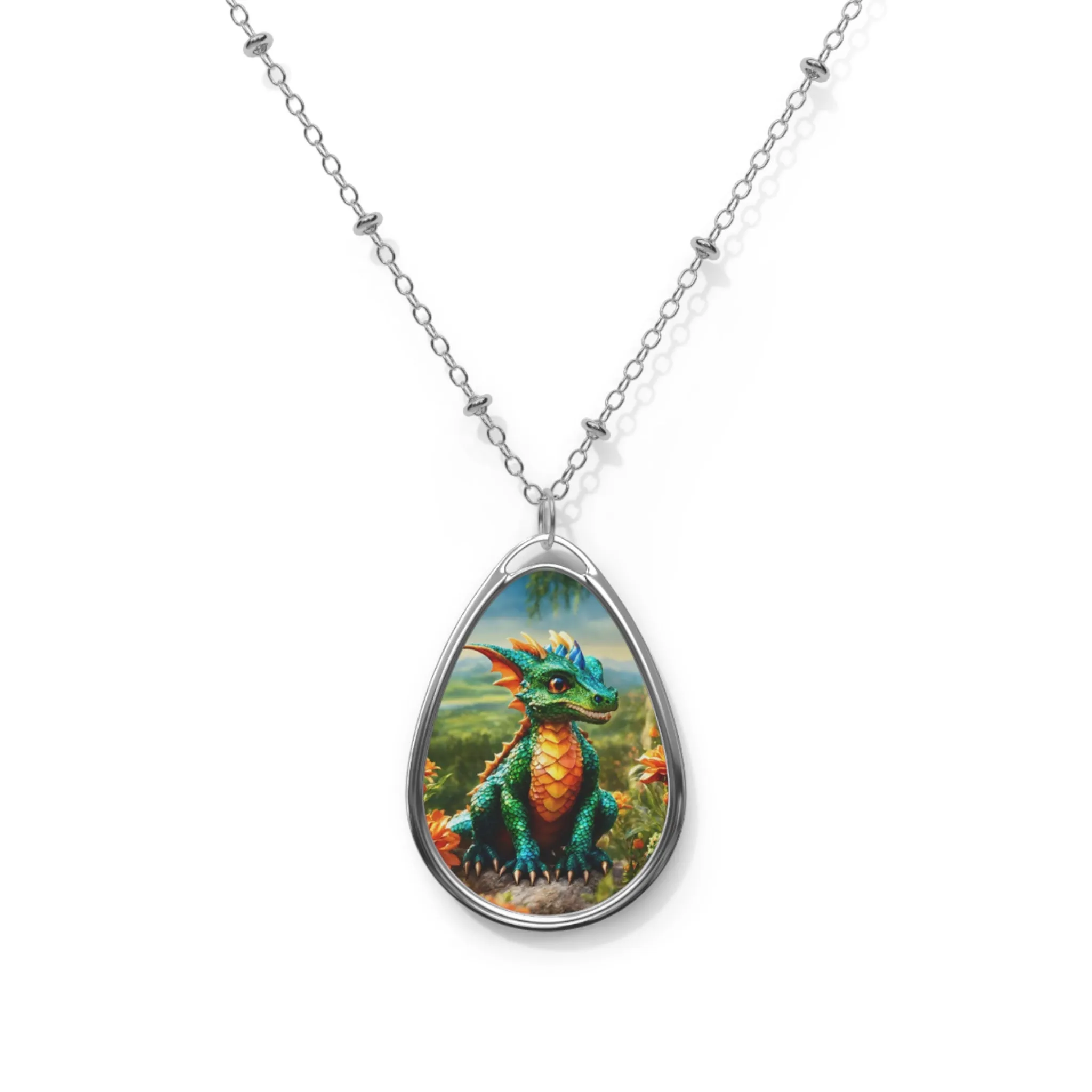 Baby Dragon Graphic Elipse Necklace