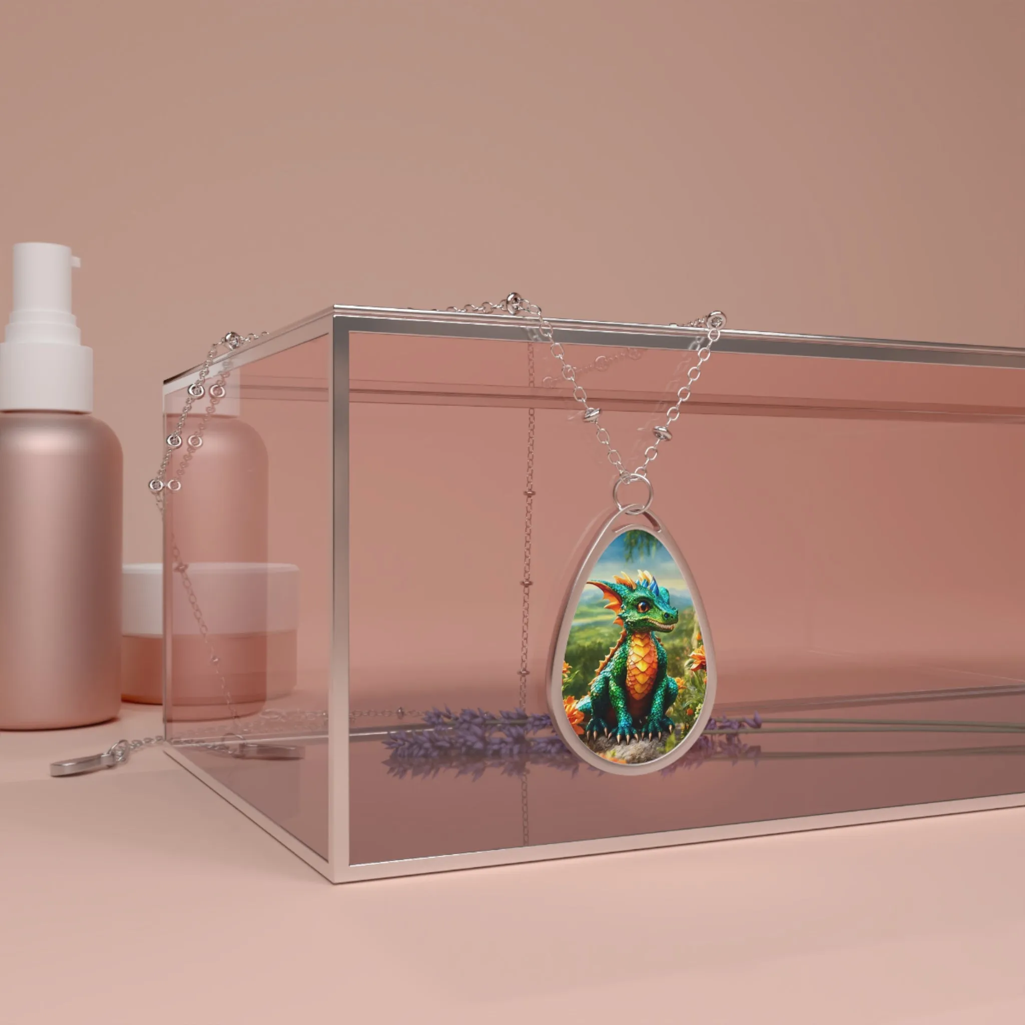 Baby Dragon Graphic Elipse Necklace