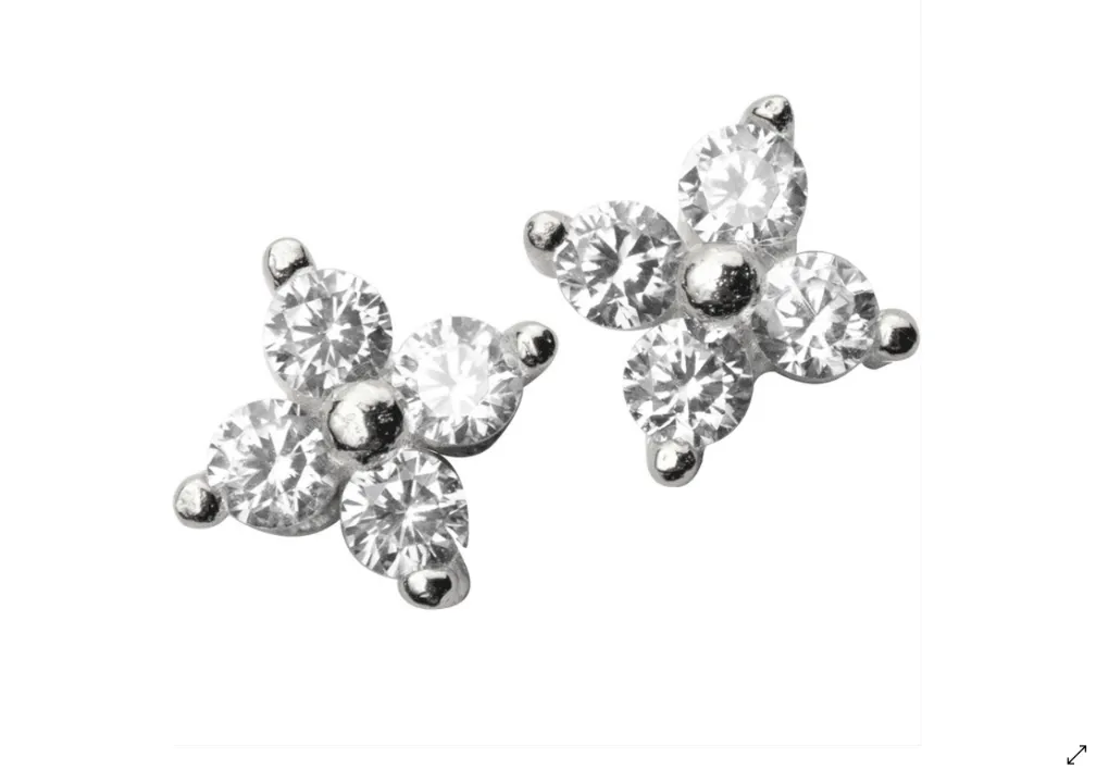 Baby Earrings:  Sterling Silver Clear CZ Flowers 4mm Age 3 months - 3