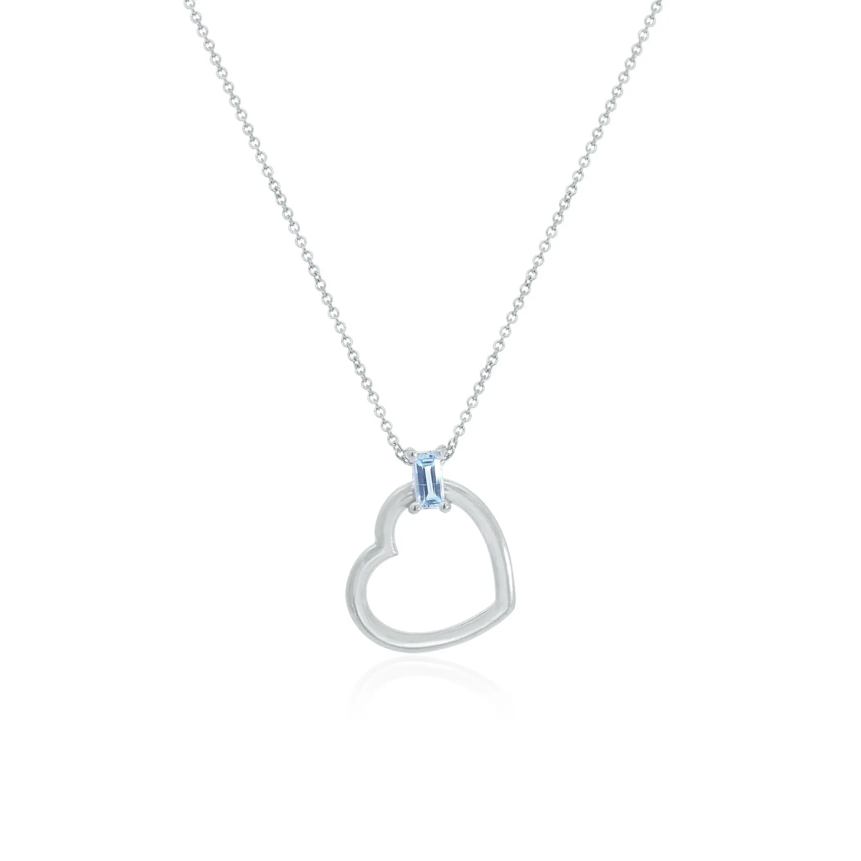 Baguette Blue Topaz Open Heart Necklace