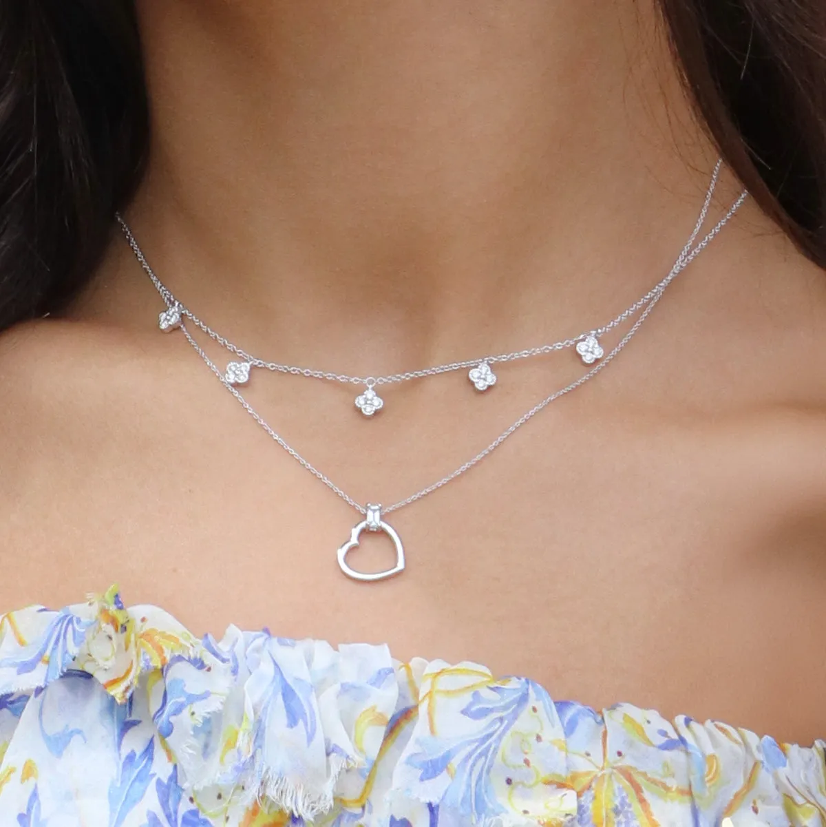 Baguette Blue Topaz Open Heart Necklace