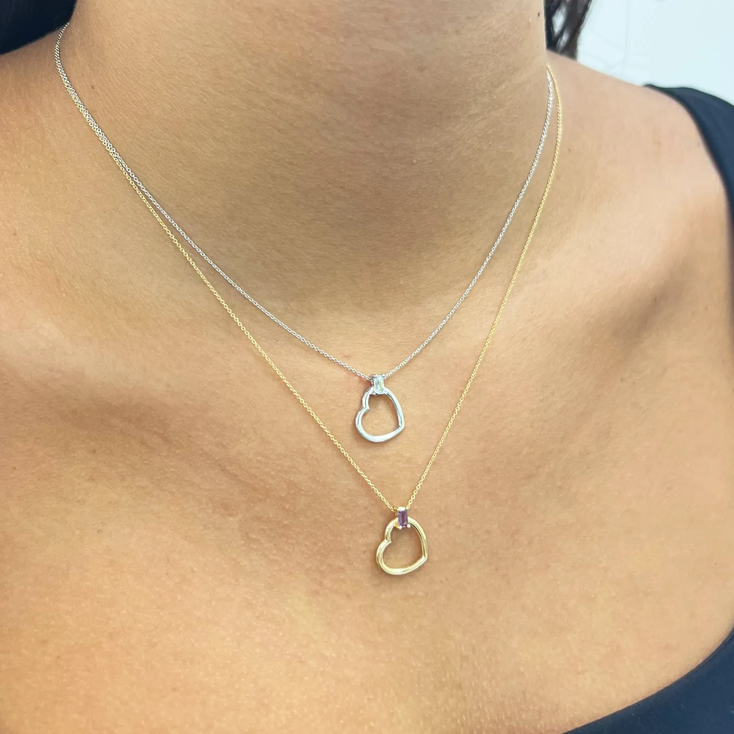 Baguette Blue Topaz Open Heart Necklace
