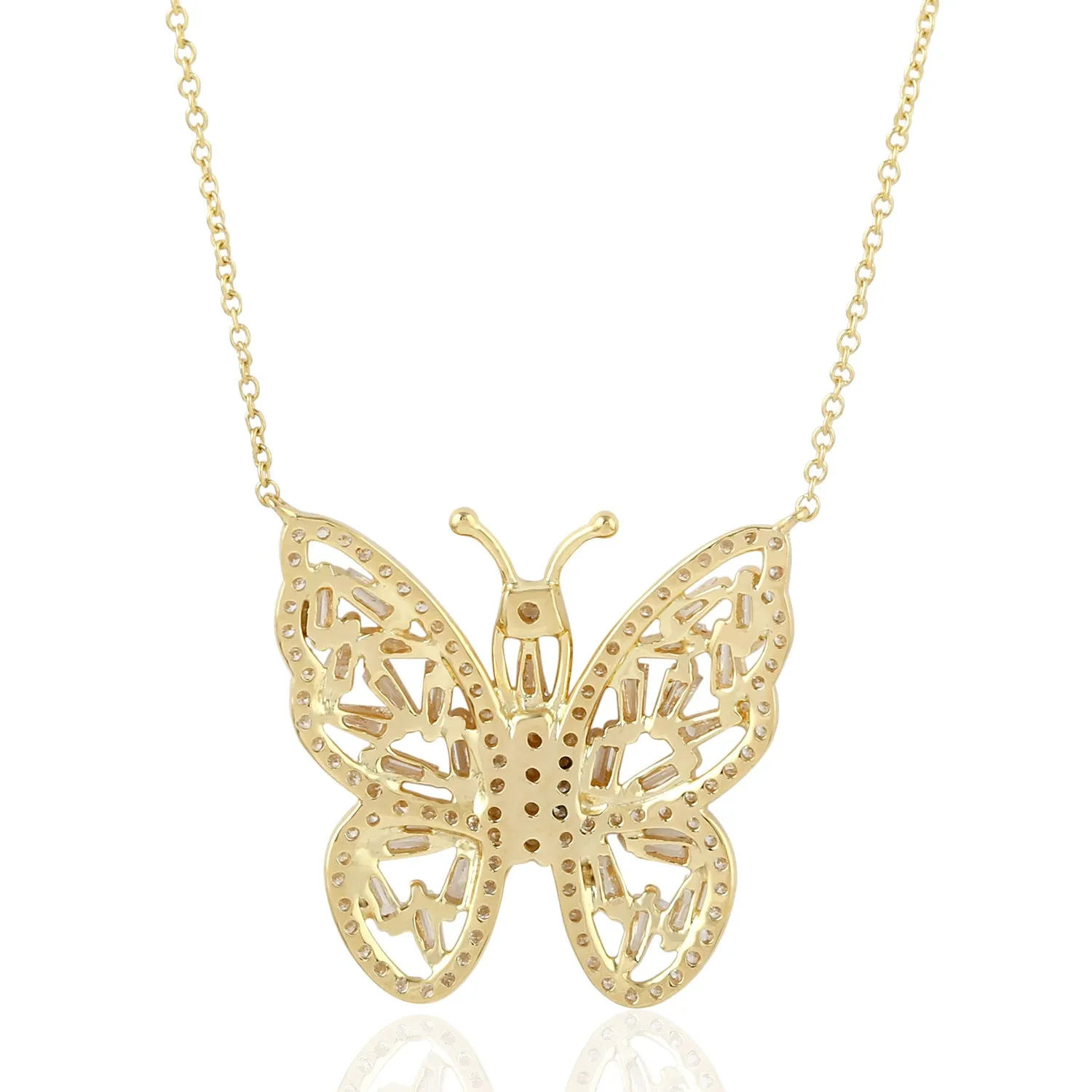 Baguette Cut Diamond Butterfly Choker Necklace In 18K Yellow Gold