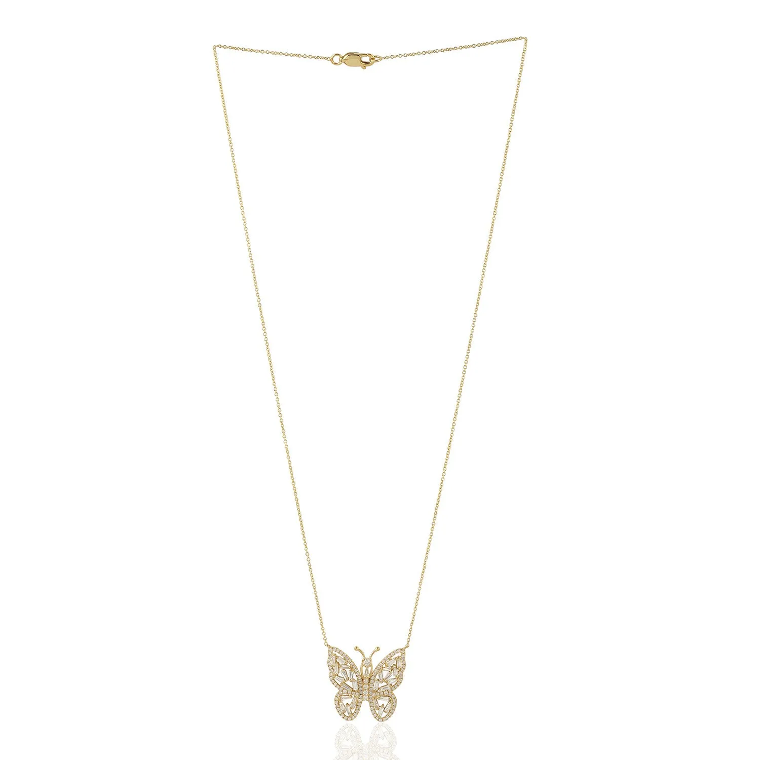 Baguette Cut Diamond Butterfly Choker Necklace In 18K Yellow Gold