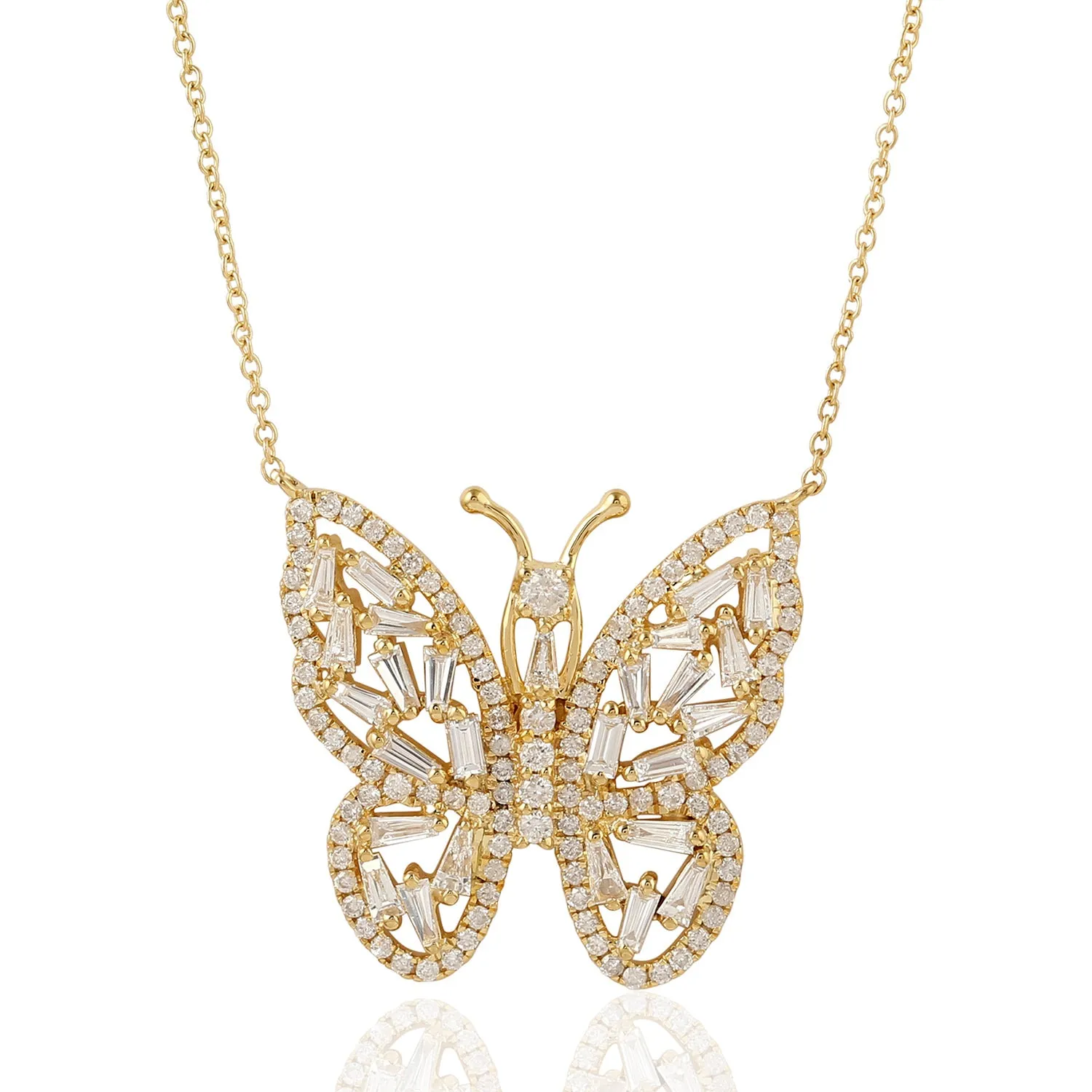 Baguette Cut Diamond Butterfly Choker Necklace In 18K Yellow Gold