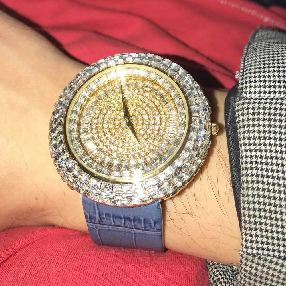 Baguette Ice Orbit Gold Bling Bling Watch Blue