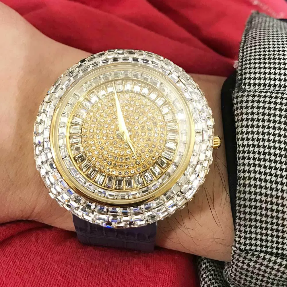 Baguette Ice Orbit Gold Bling Bling Watch Blue