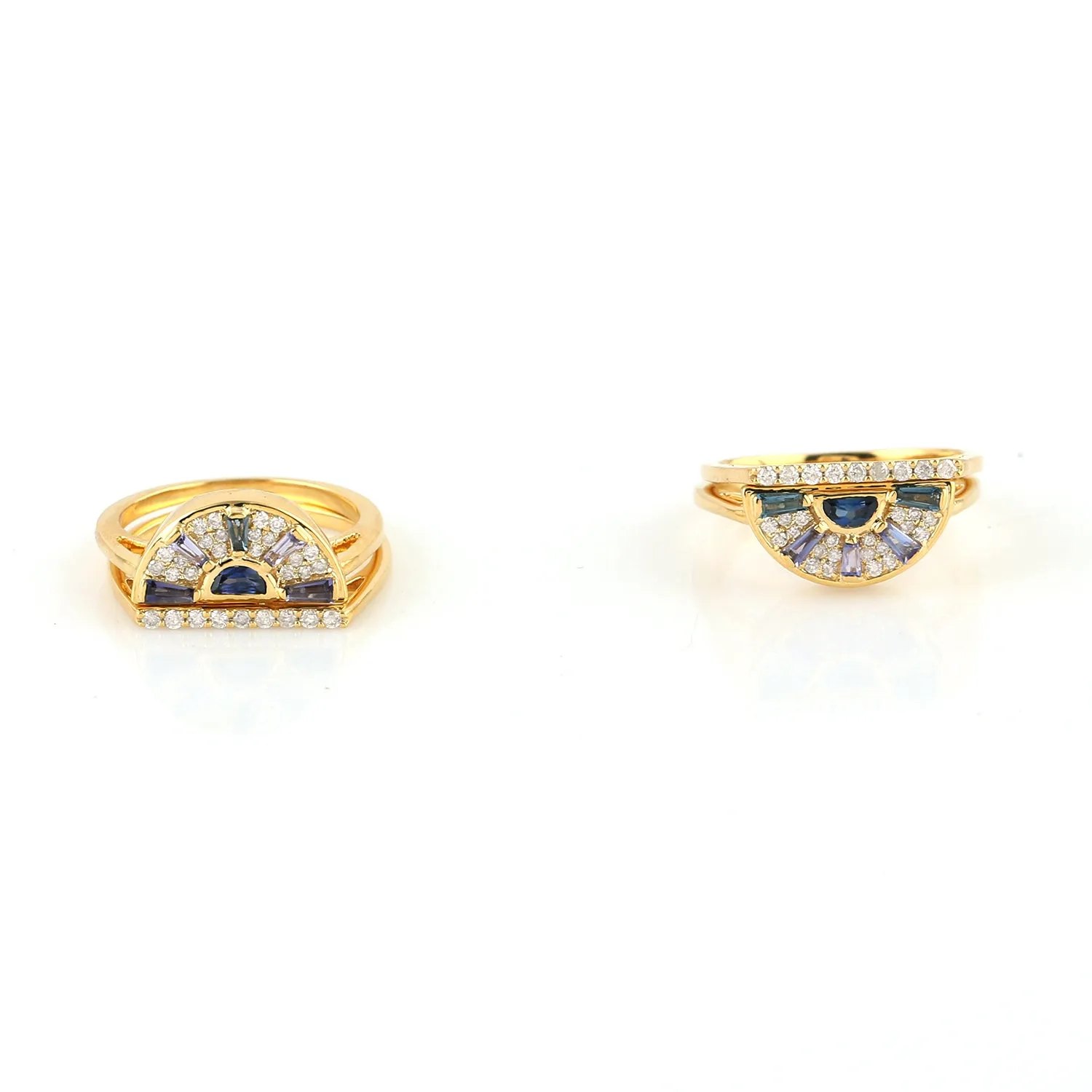 Baguette Multiple Gemstone Pave Diamond Stackable Rings For Her In Yellow Gold