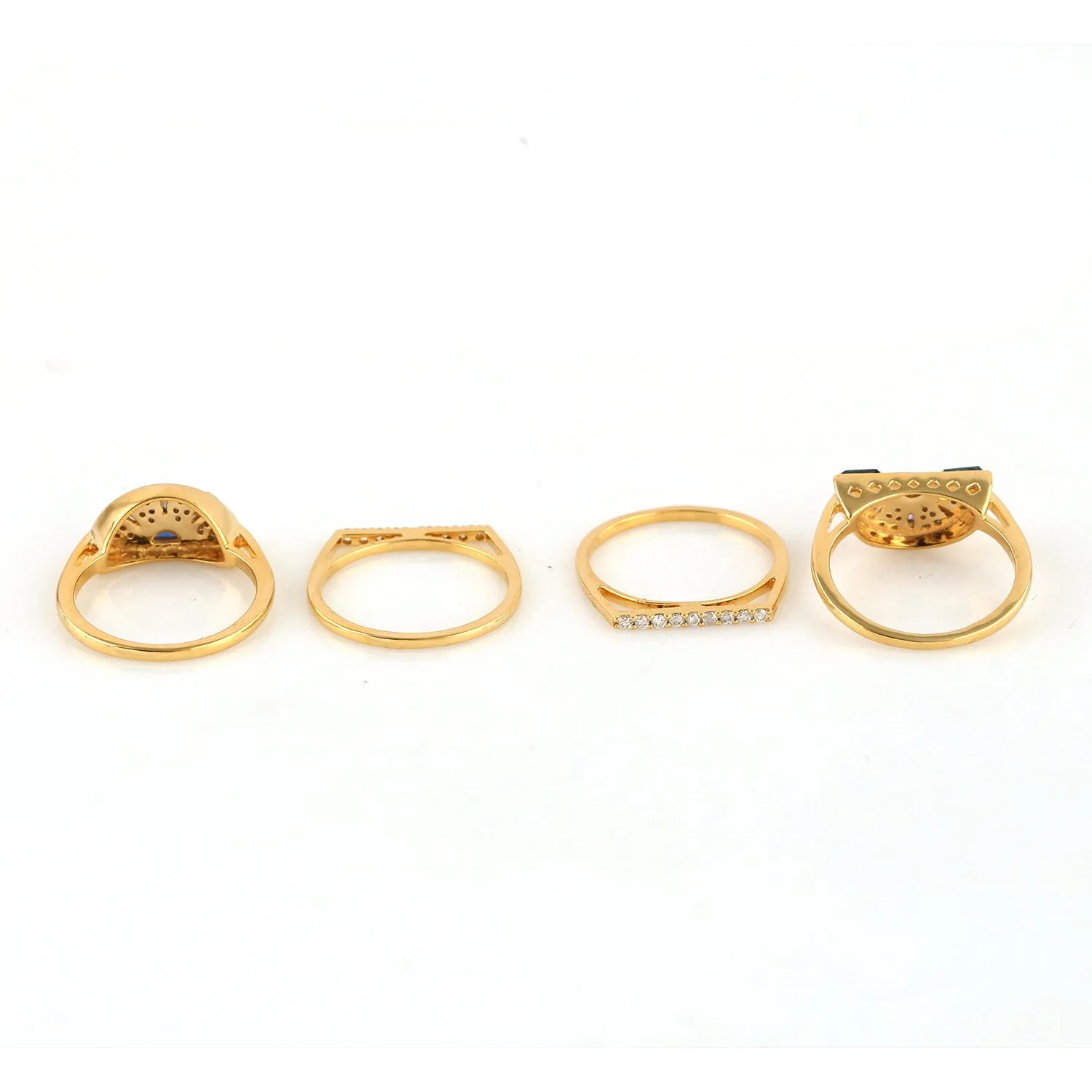 Baguette Multiple Gemstone Pave Diamond Stackable Rings For Her In Yellow Gold