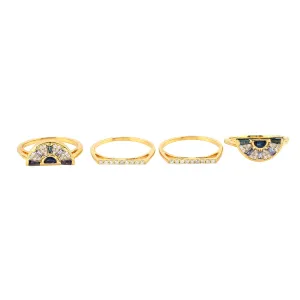 Baguette Multiple Gemstone Pave Diamond Stackable Rings For Her In Yellow Gold