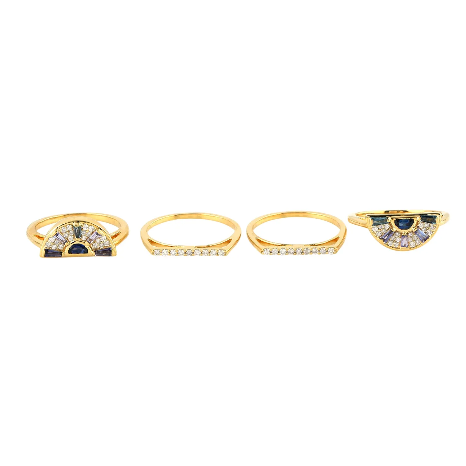 Baguette Multiple Gemstone Pave Diamond Stackable Rings For Her In Yellow Gold