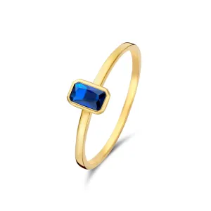 Baguette Nila 14 karat gold ring with blue zirconia stone