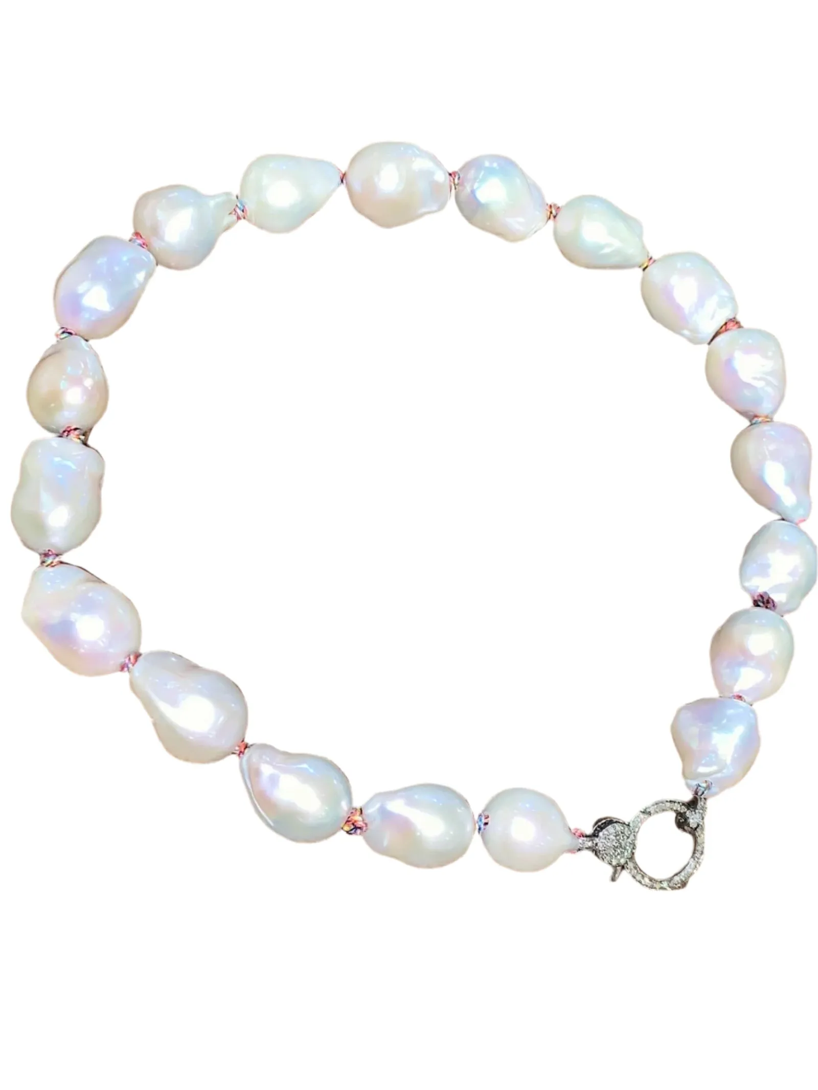 Baroque Pearls on Colorful Thread w/ Diamond Clasp Choker 16''