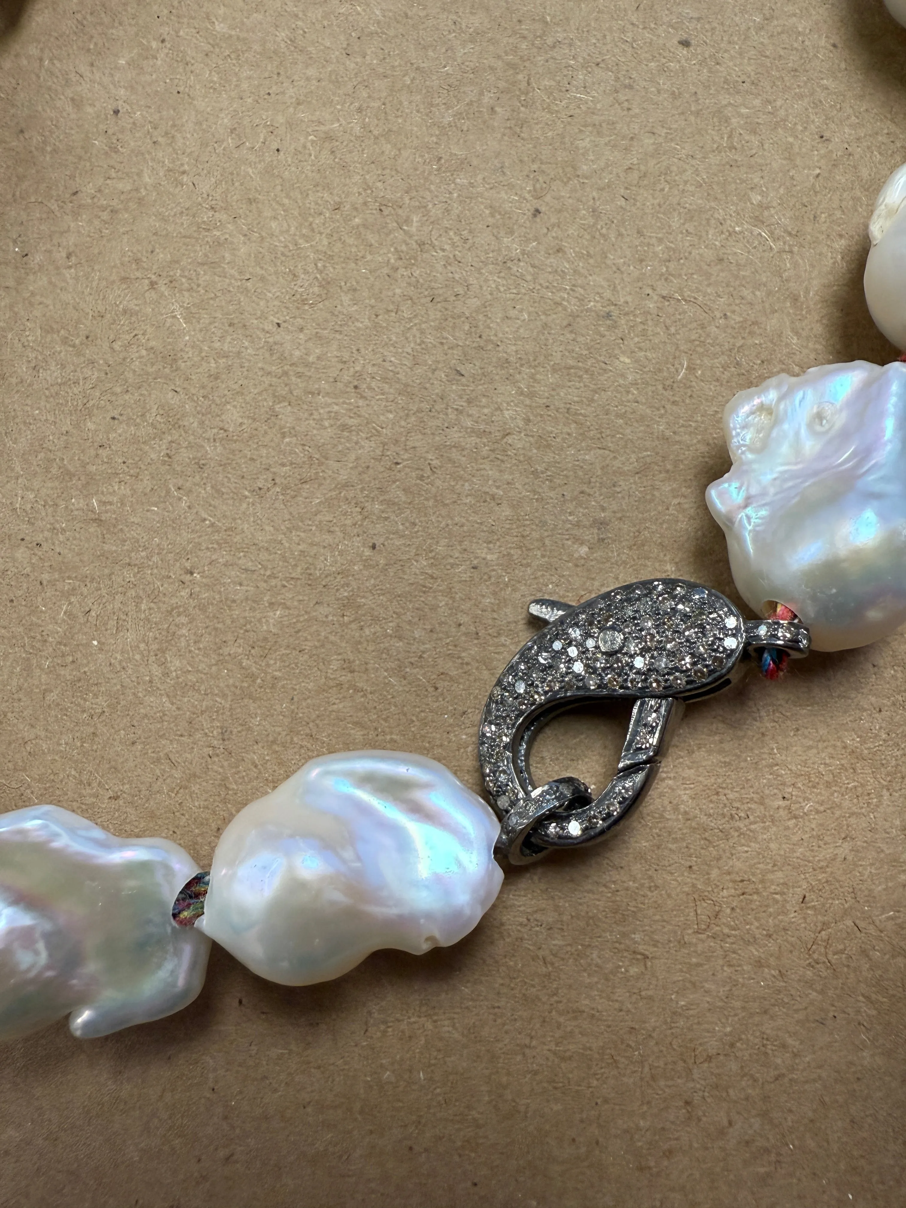 Baroque Pearls on Colorful Thread w/ Diamond Clasp Choker 16''