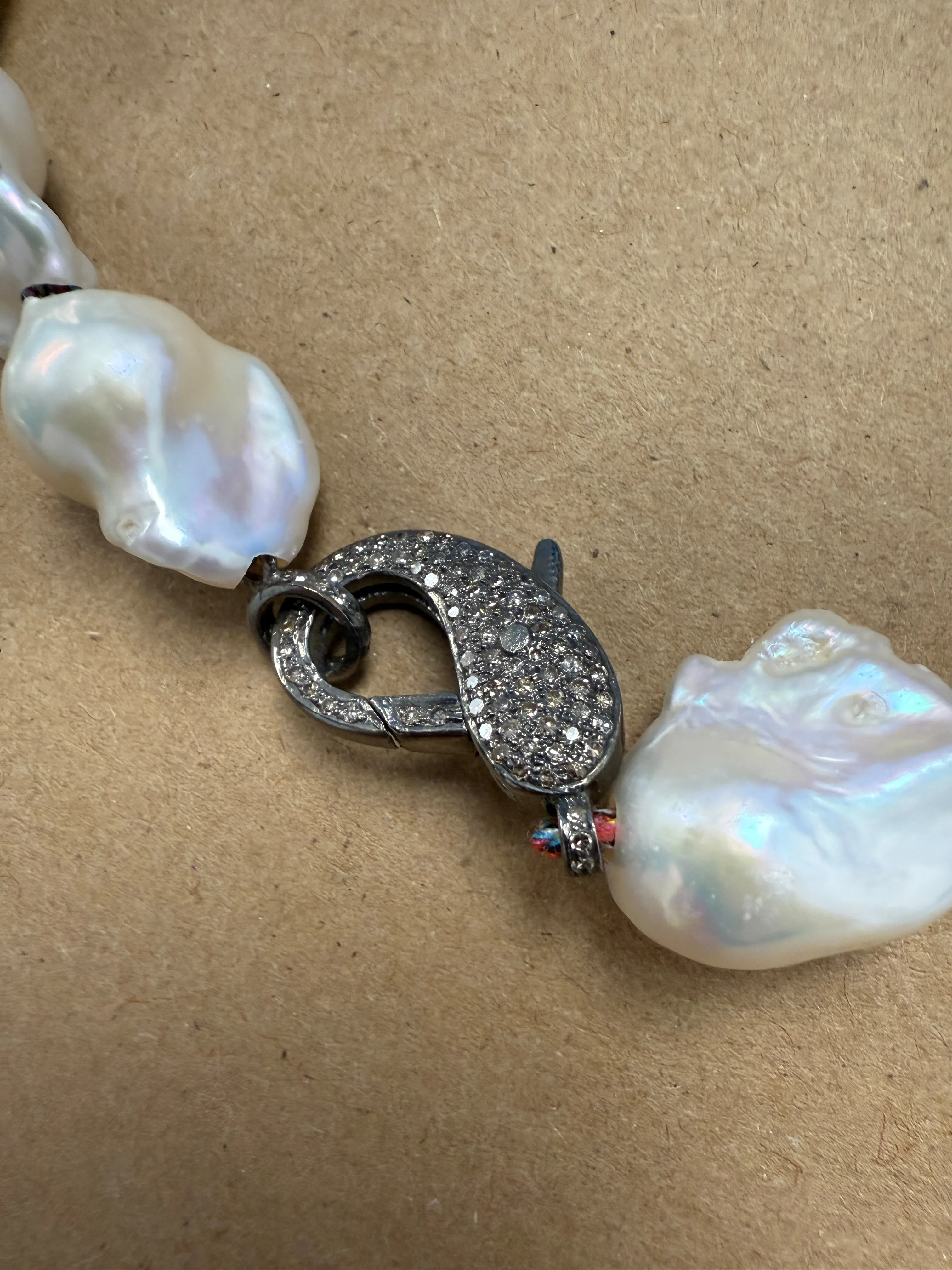 Baroque Pearls on Colorful Thread w/ Diamond Clasp Choker 16''