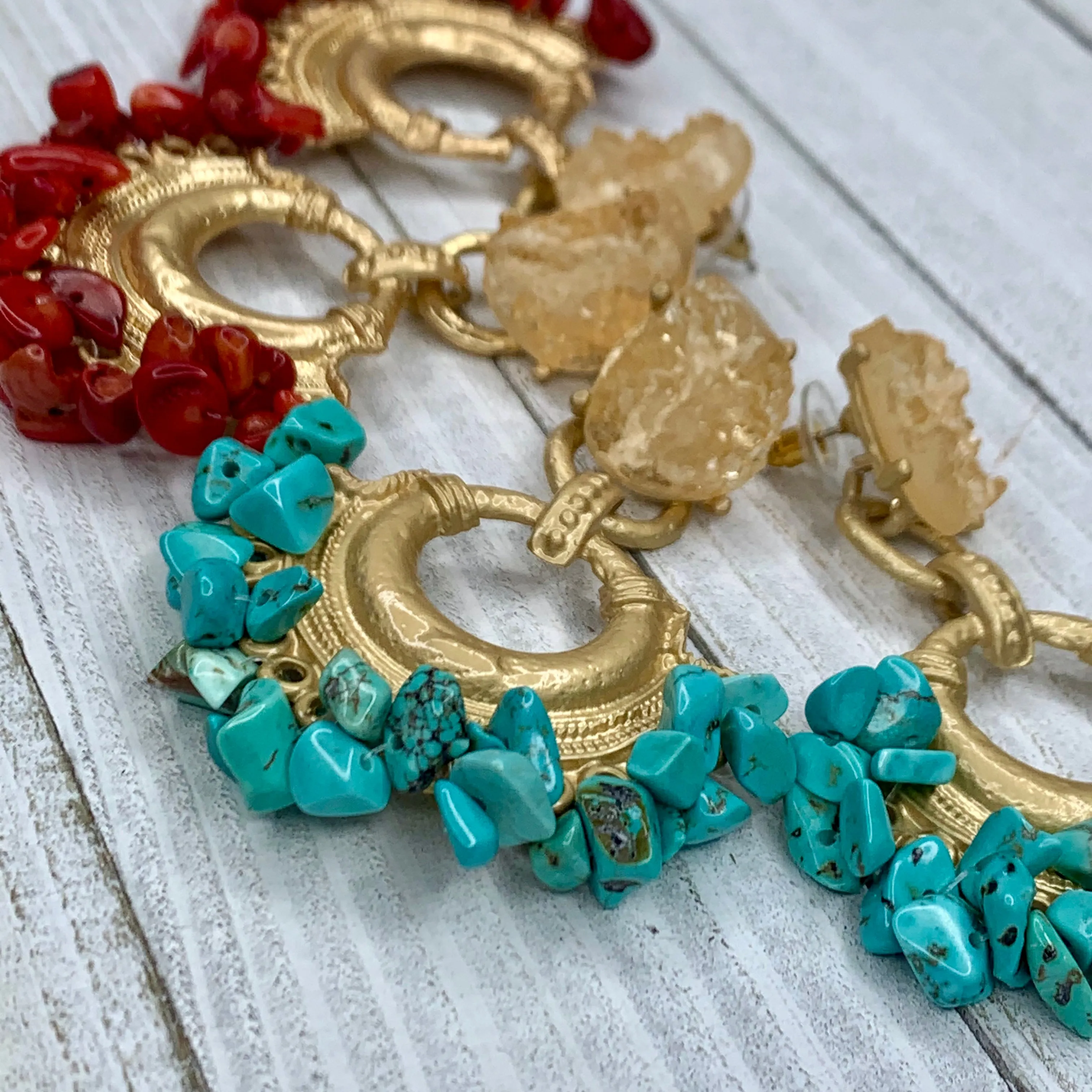 Based Metad Plated Earrings with Gemstones Chips 220-33 | Erika Williner Designs