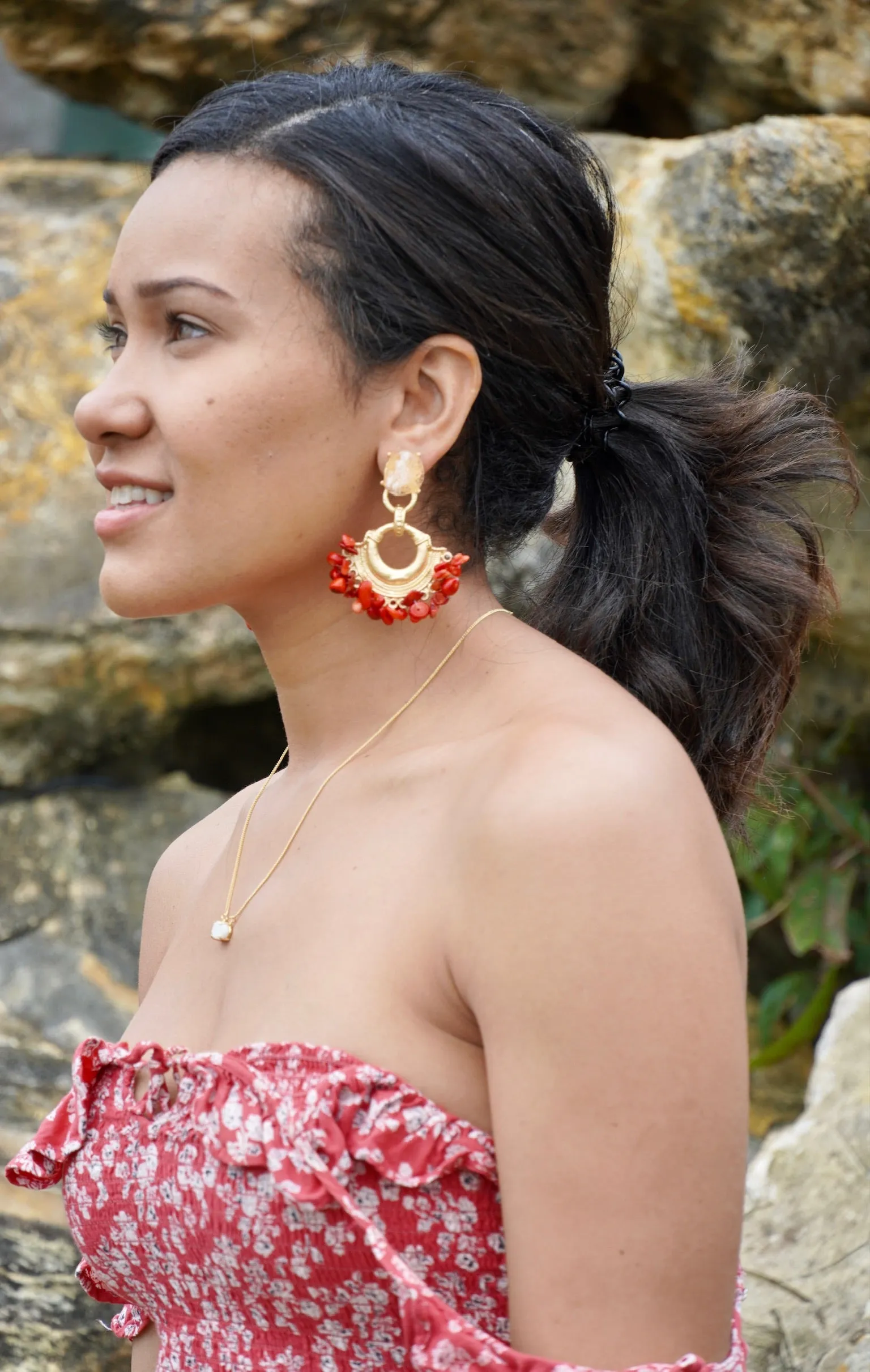 Based Metad Plated Earrings with Gemstones Chips 220-33 | Erika Williner Designs