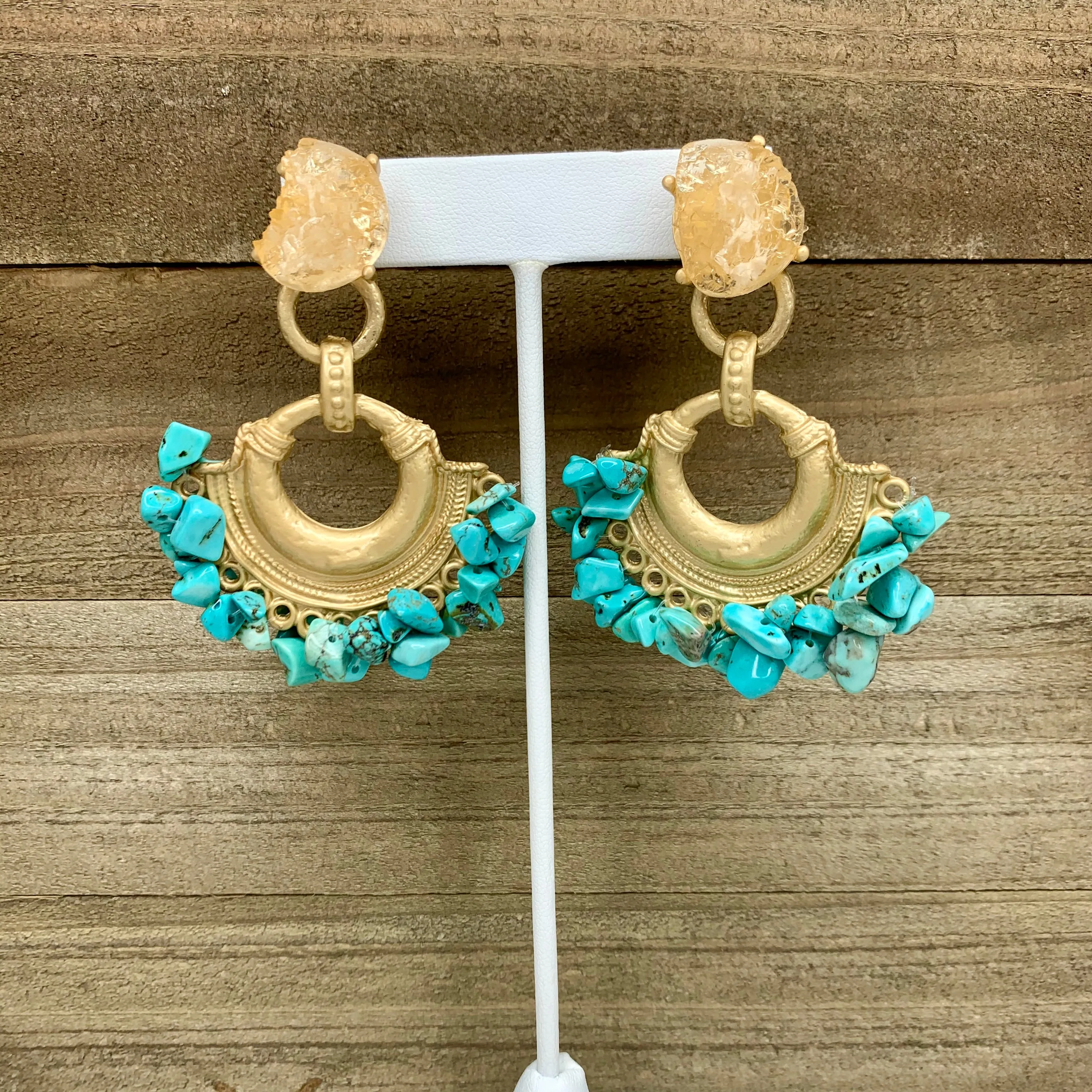 Based Metad Plated Earrings with Gemstones Chips 220-33 | Erika Williner Designs